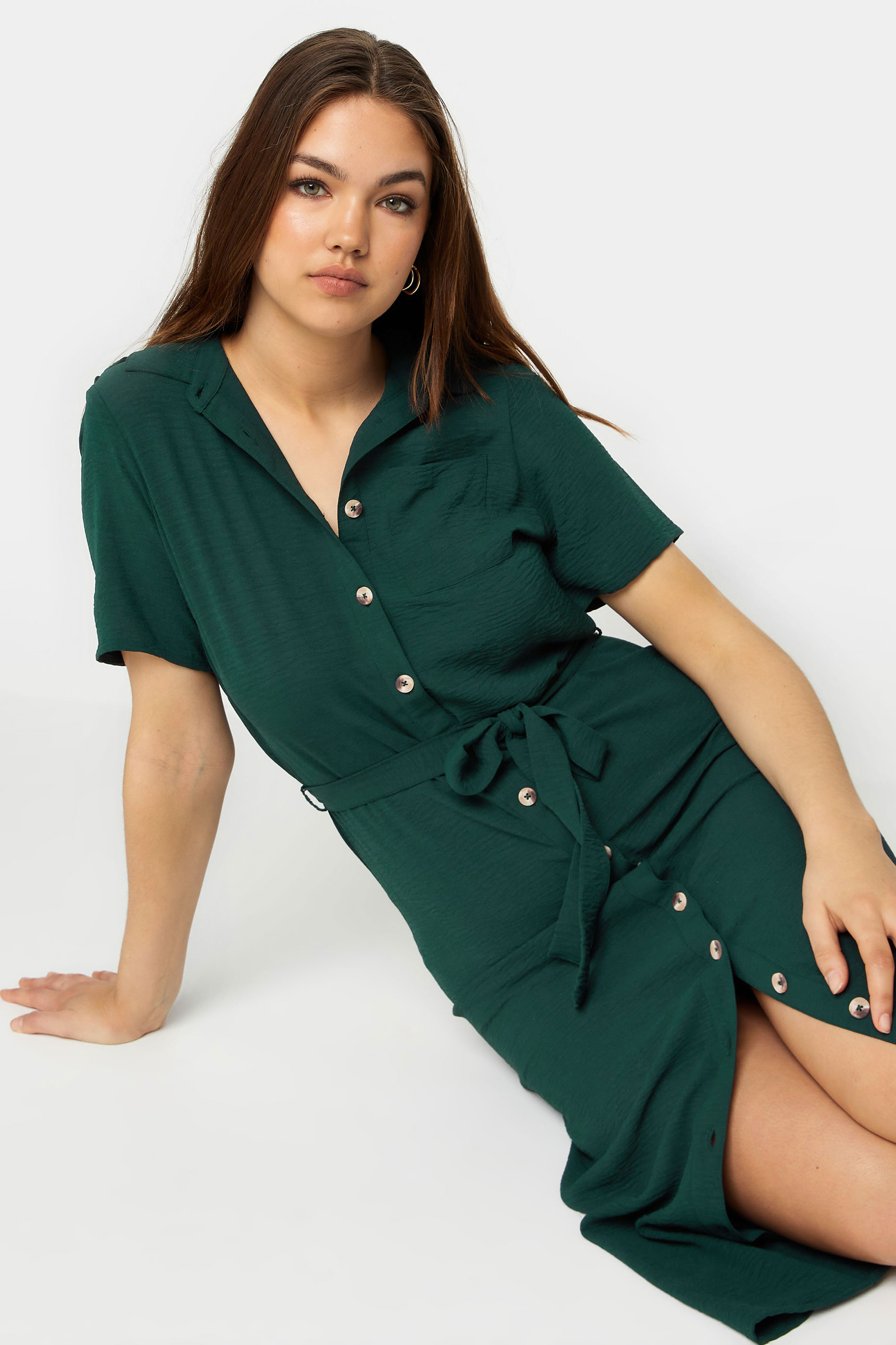 LTS Tall Women's Dark Green Button Through Midi Dress | Long Tall Sally 2