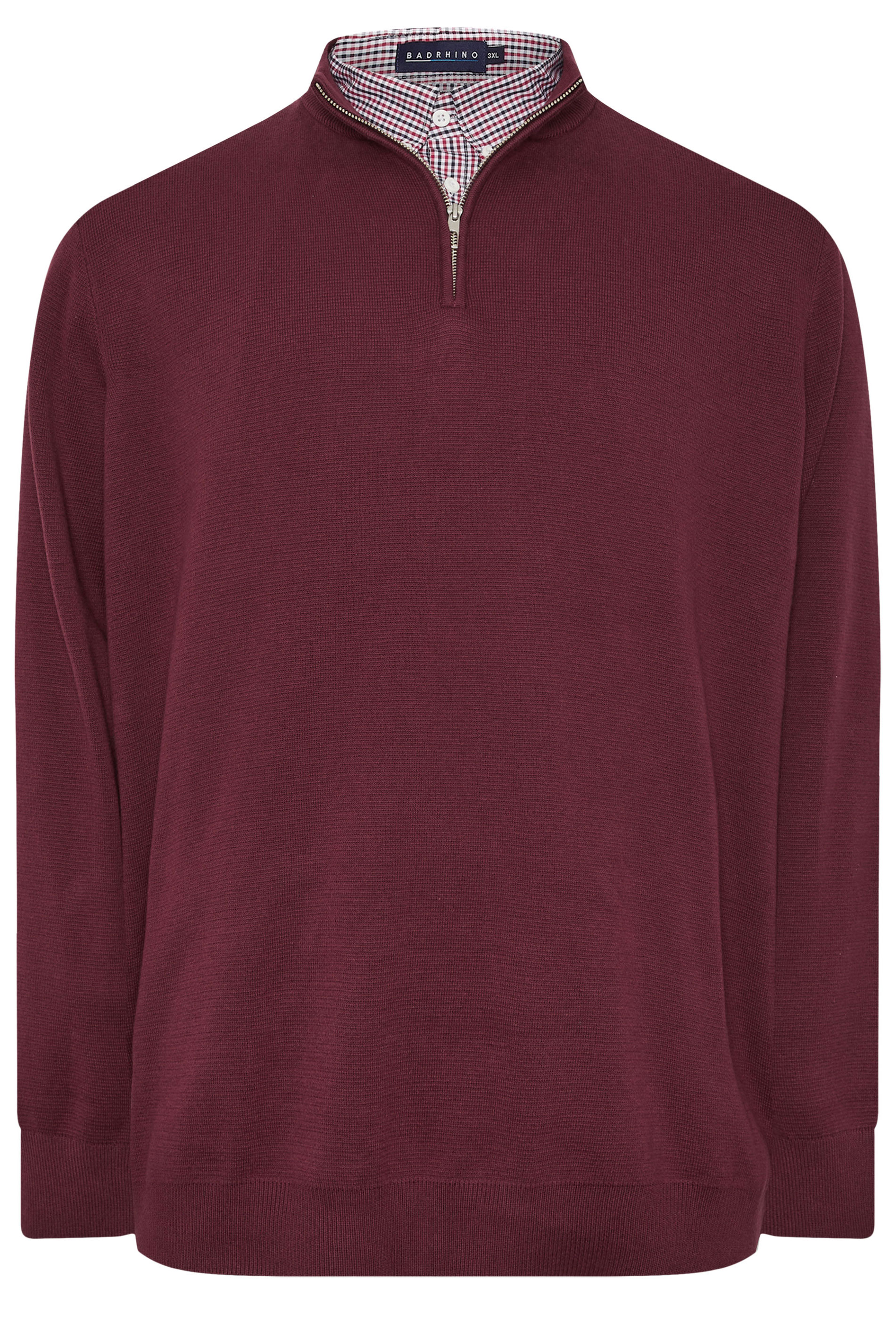 BadRhino Big & Tall Burgundy Red Mock Shirt Milano Quarter Zip Jumper | BadRhino 5