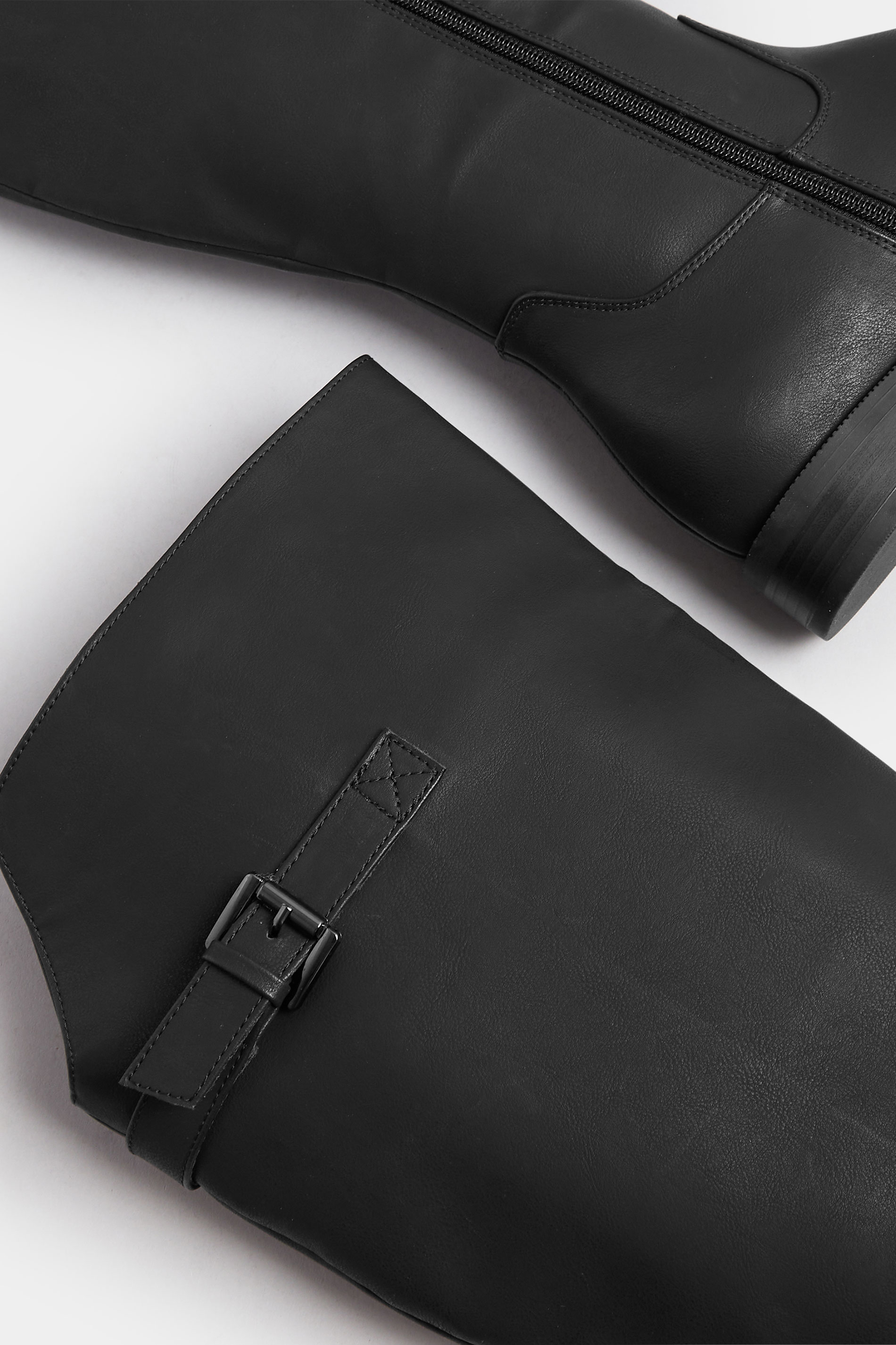 Black Faux Leather Buckle Detail Knee High Boots In Extra Wide EEE Fit | Yours Clothing 5
