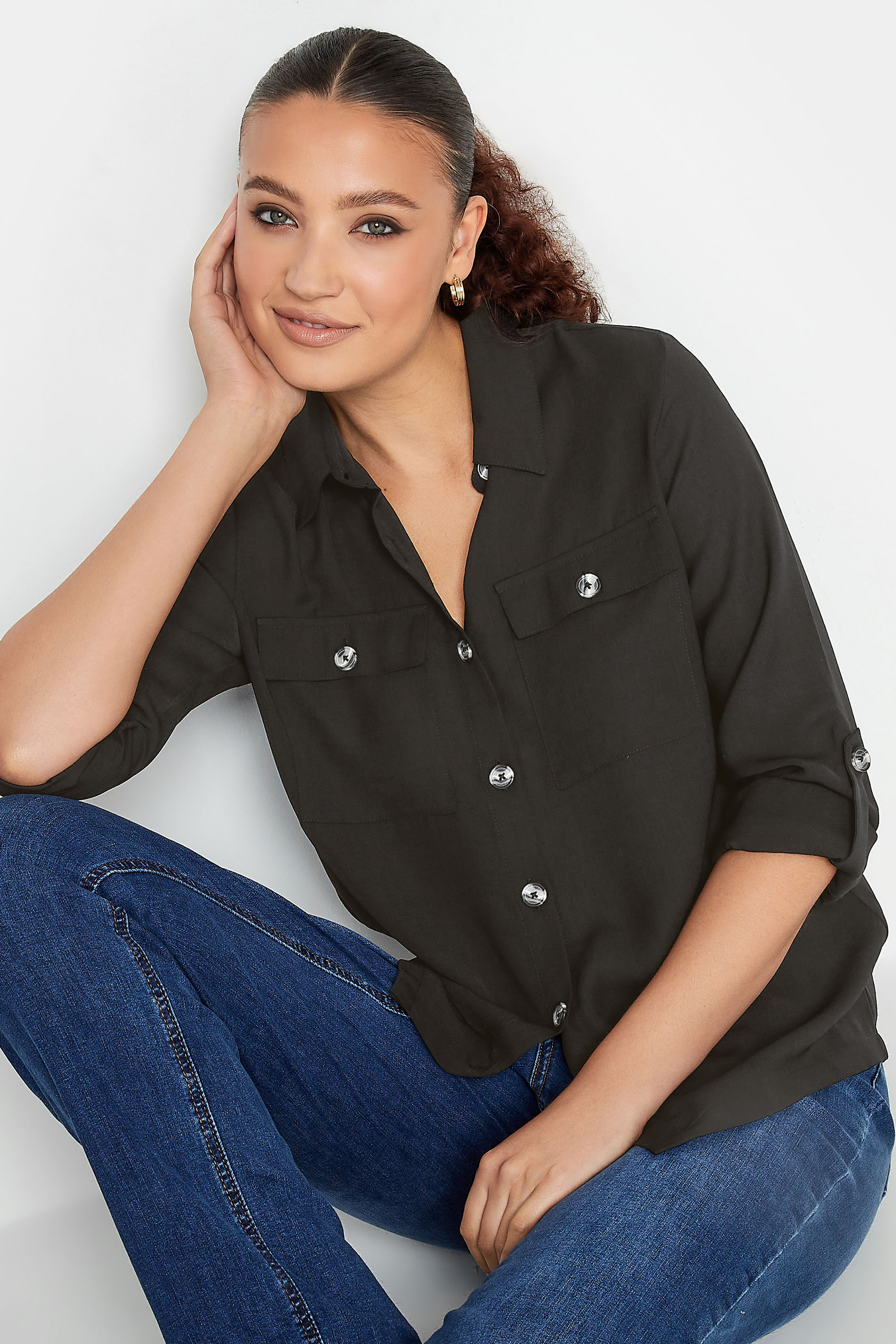 LTS Tall Black Long Sleeve Utility Shirt | Long Tall Sally 5