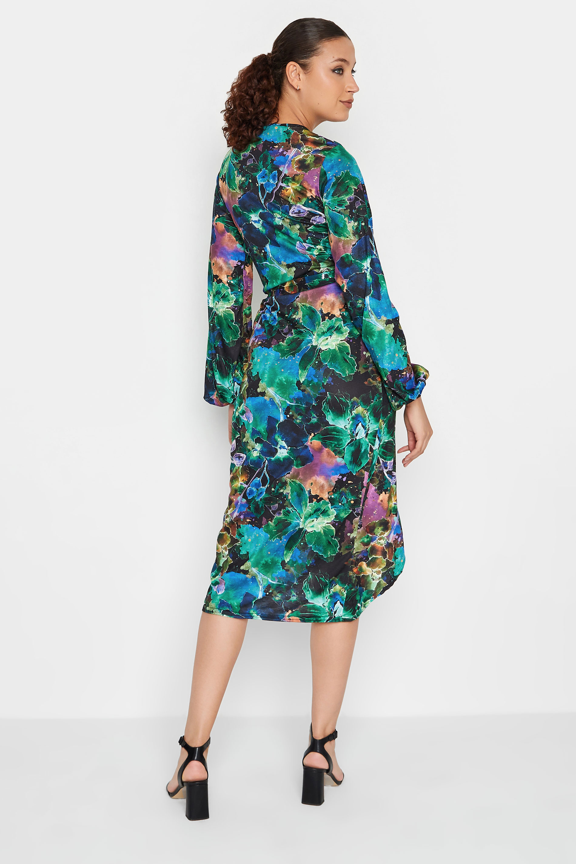 LTS Tall Women's Black & Blue Floral Midi Wrap Dress | Long Tall Sally 3