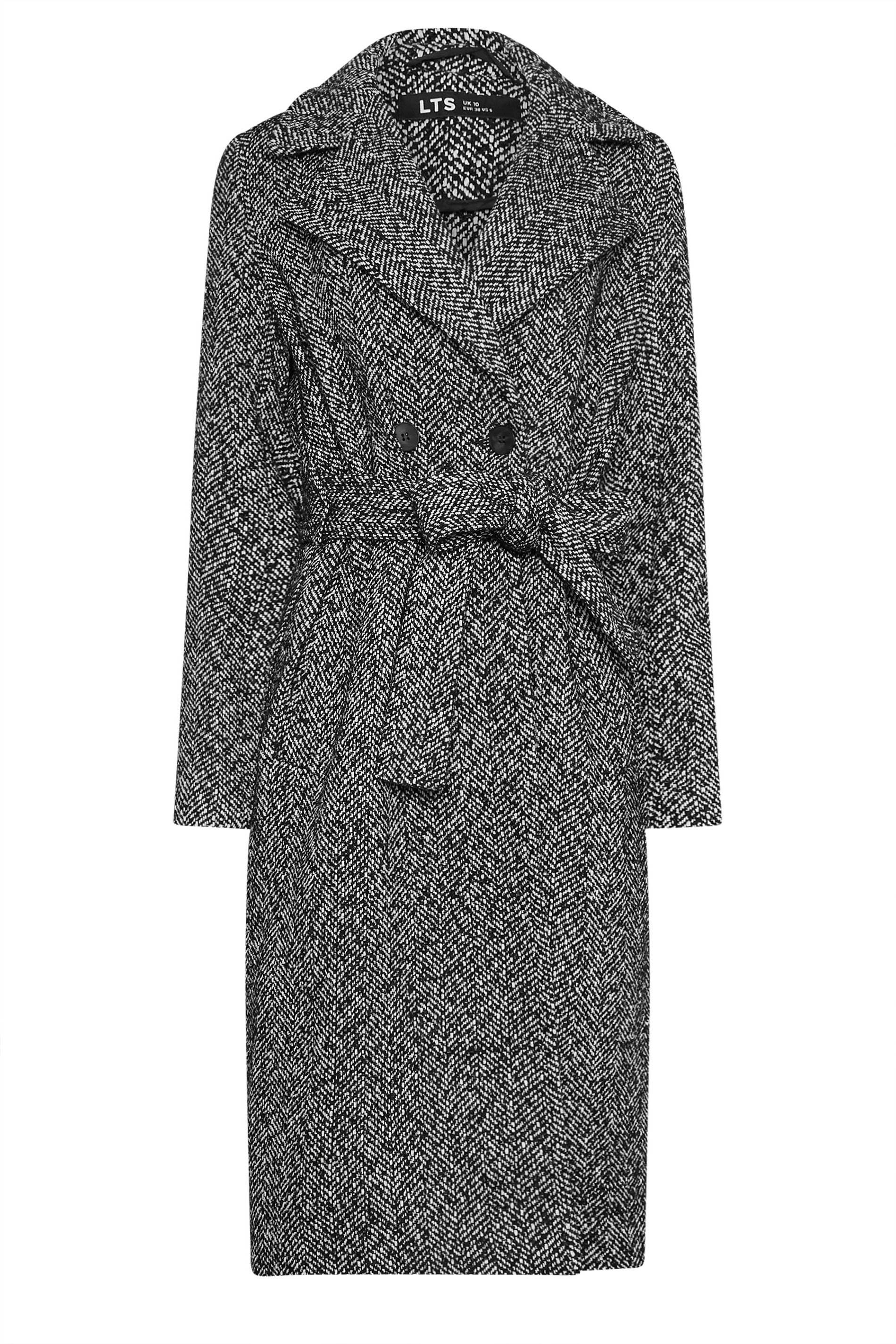 LTS Tall Grey Woven Herringbone Wrap Midi Coat | Long Tall Sally