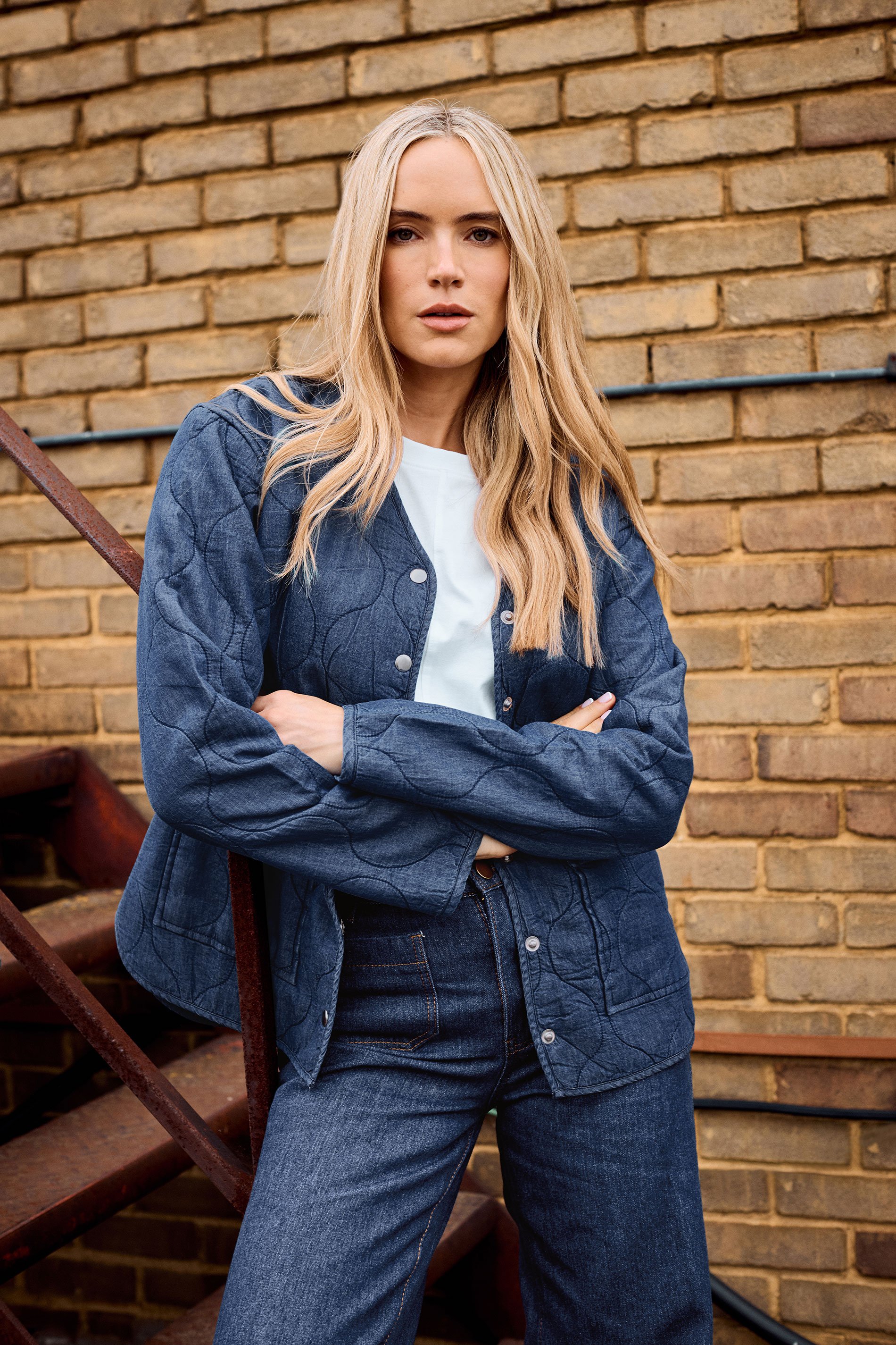 LTS Tall Dark Blue Denim Quilted Jacket | Long Tall Sally 1