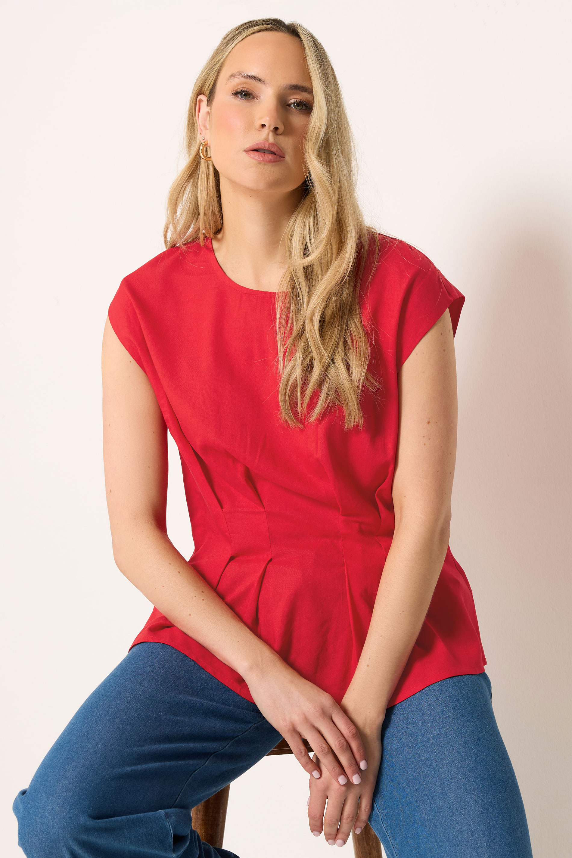 LTS Tall Women's Red Pleated Peplum Top | Long Tall Sally 1