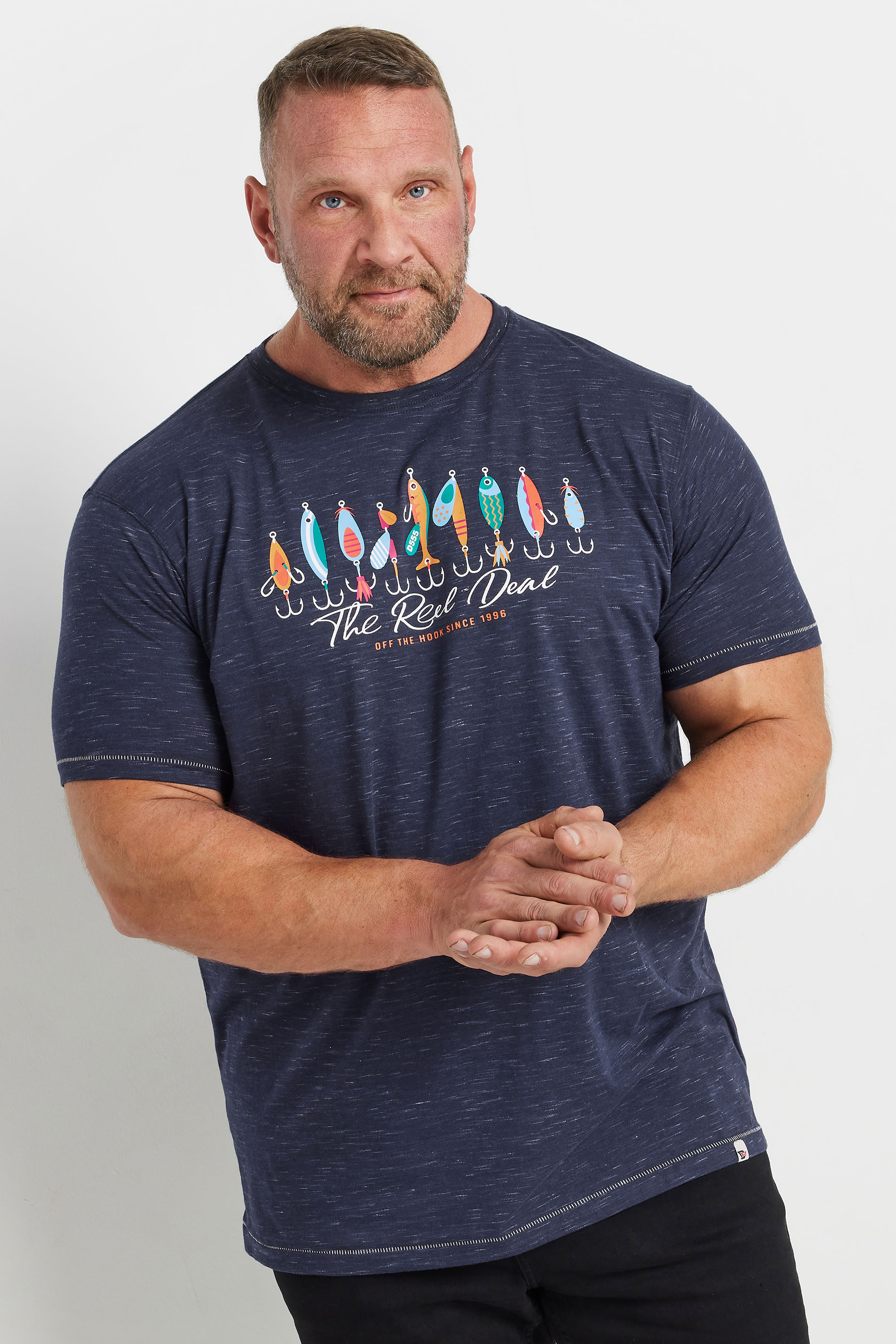 D555 Big & Tall Navy Blue Fish Tackle Printed T-Shirt | BadRhino 1