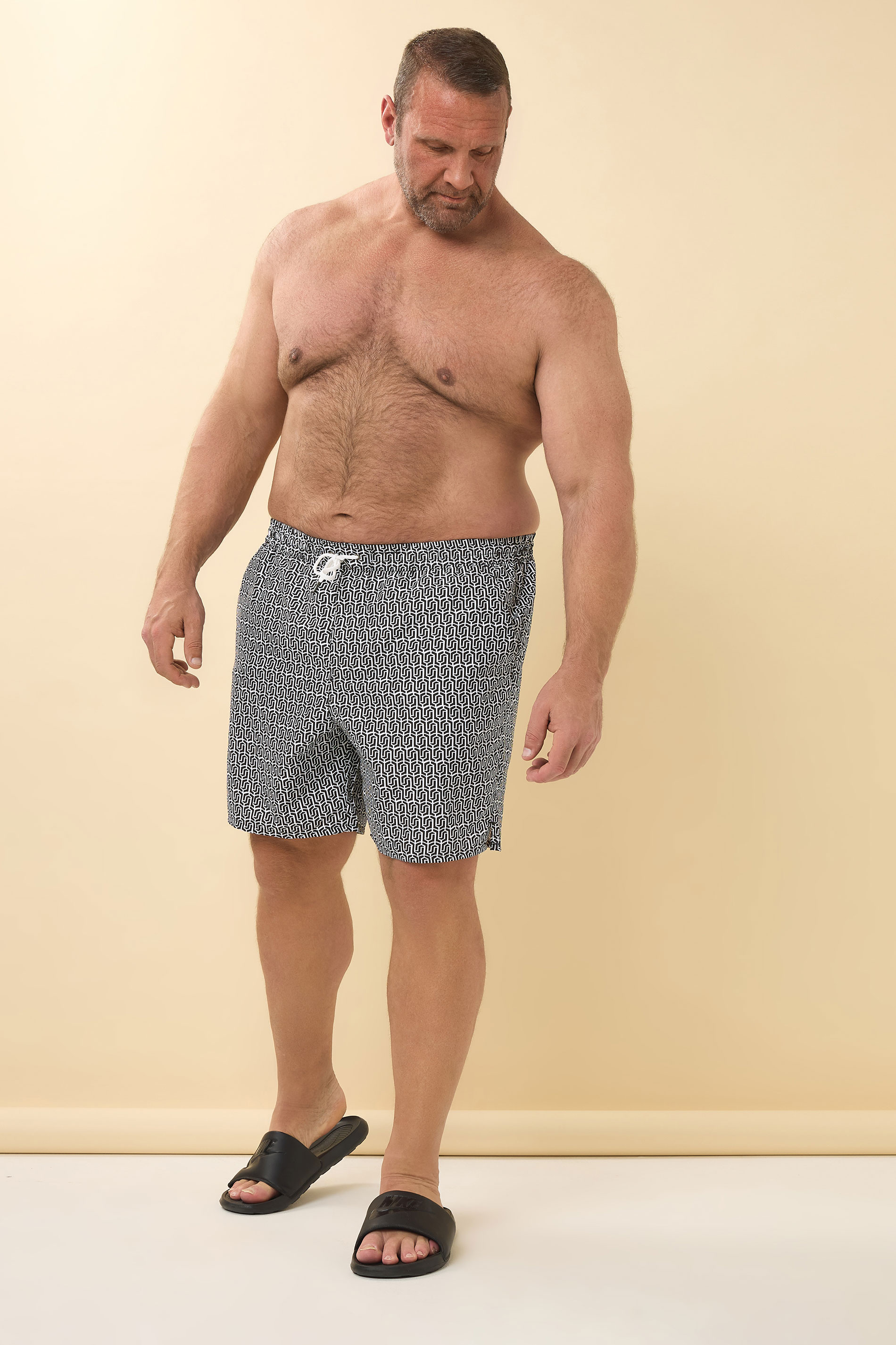 BadRhino Big & Tall Black & White Geometric Print Swim Shorts | BadRhino 3