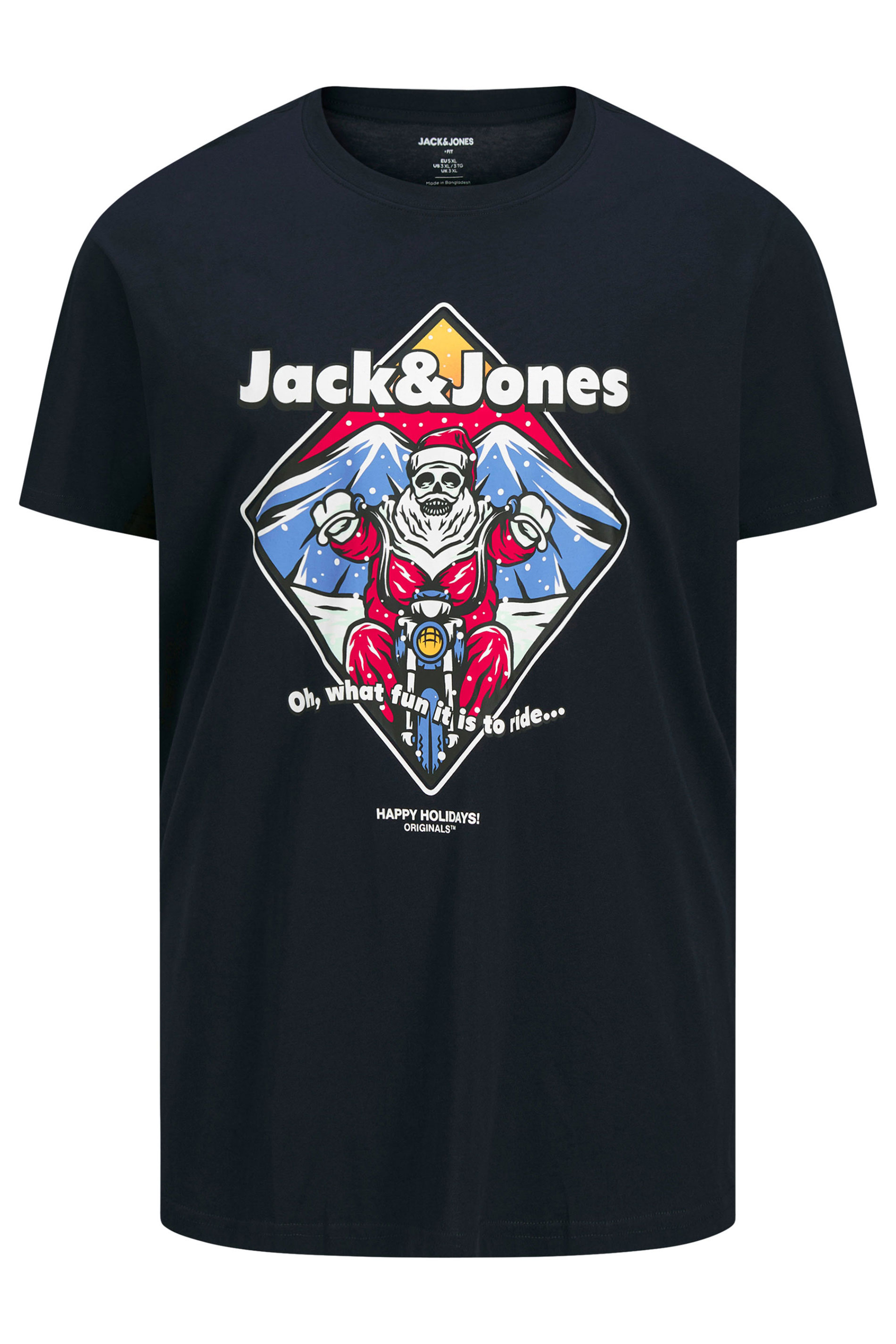 JACK & JONES Big & Tall Black Santa Motorcycle Print T-Shirt 2
