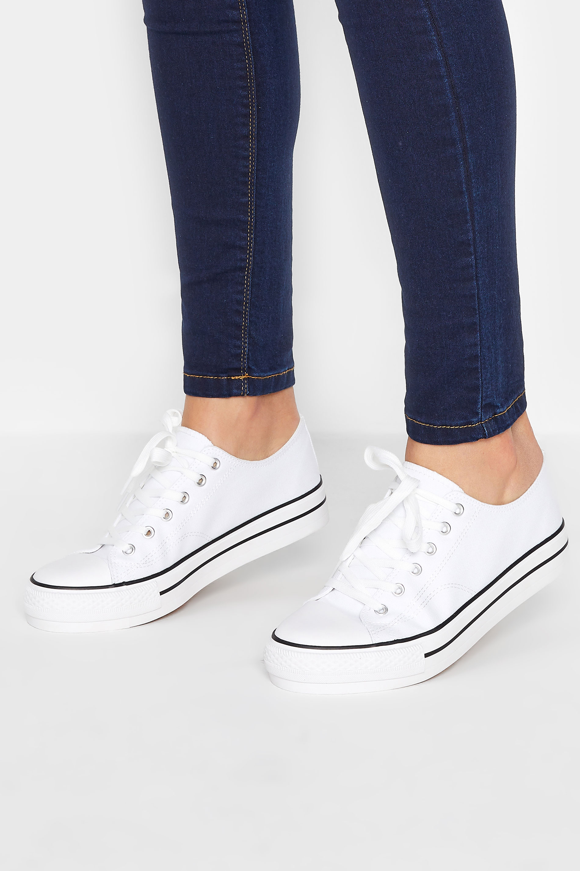 LTS White Platform Canvas Trainers In Standard Fit | Long Tall Sally