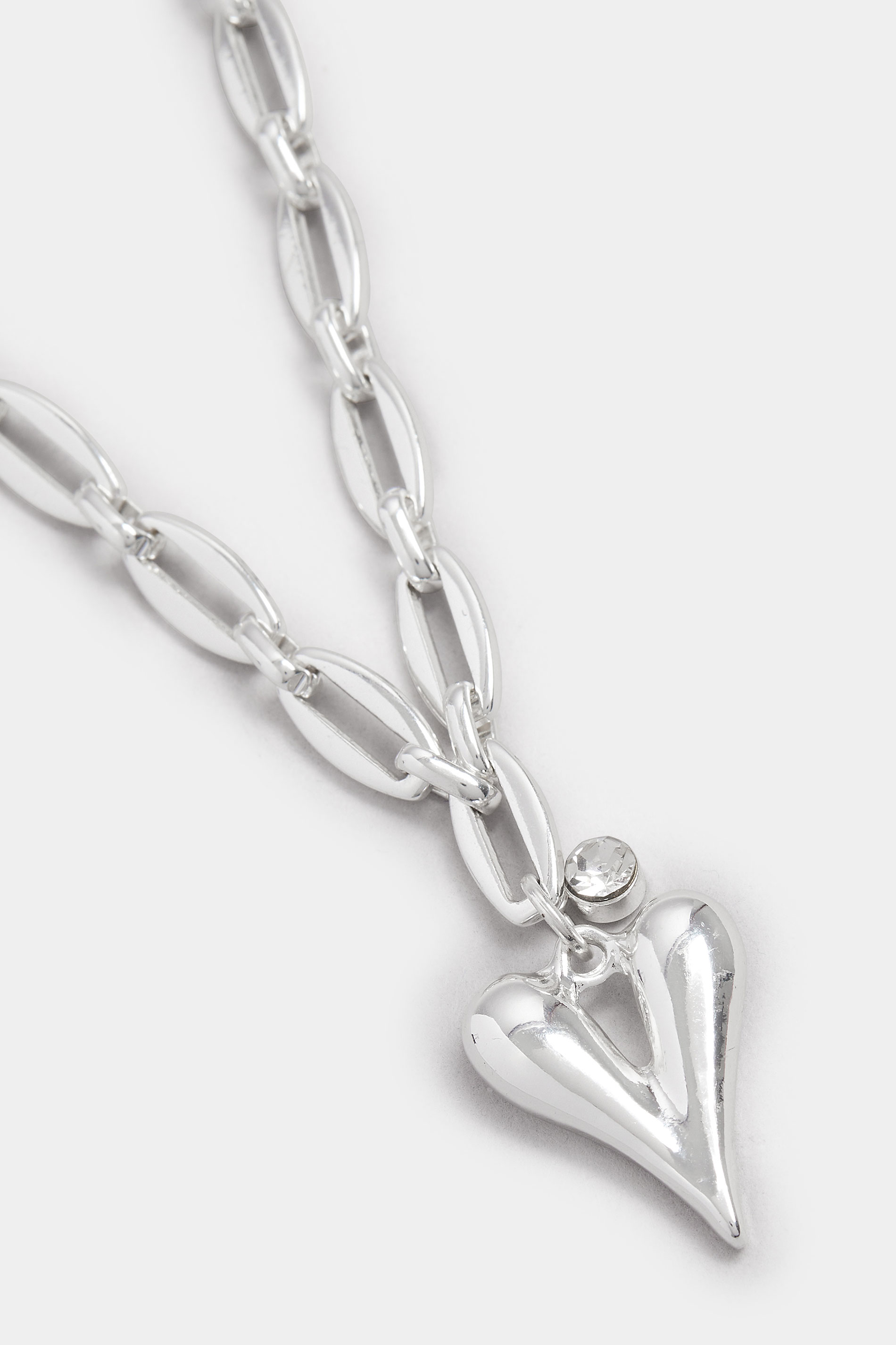 Silver Tone Polished Heart Charm Necklace | Yours Clothing 3