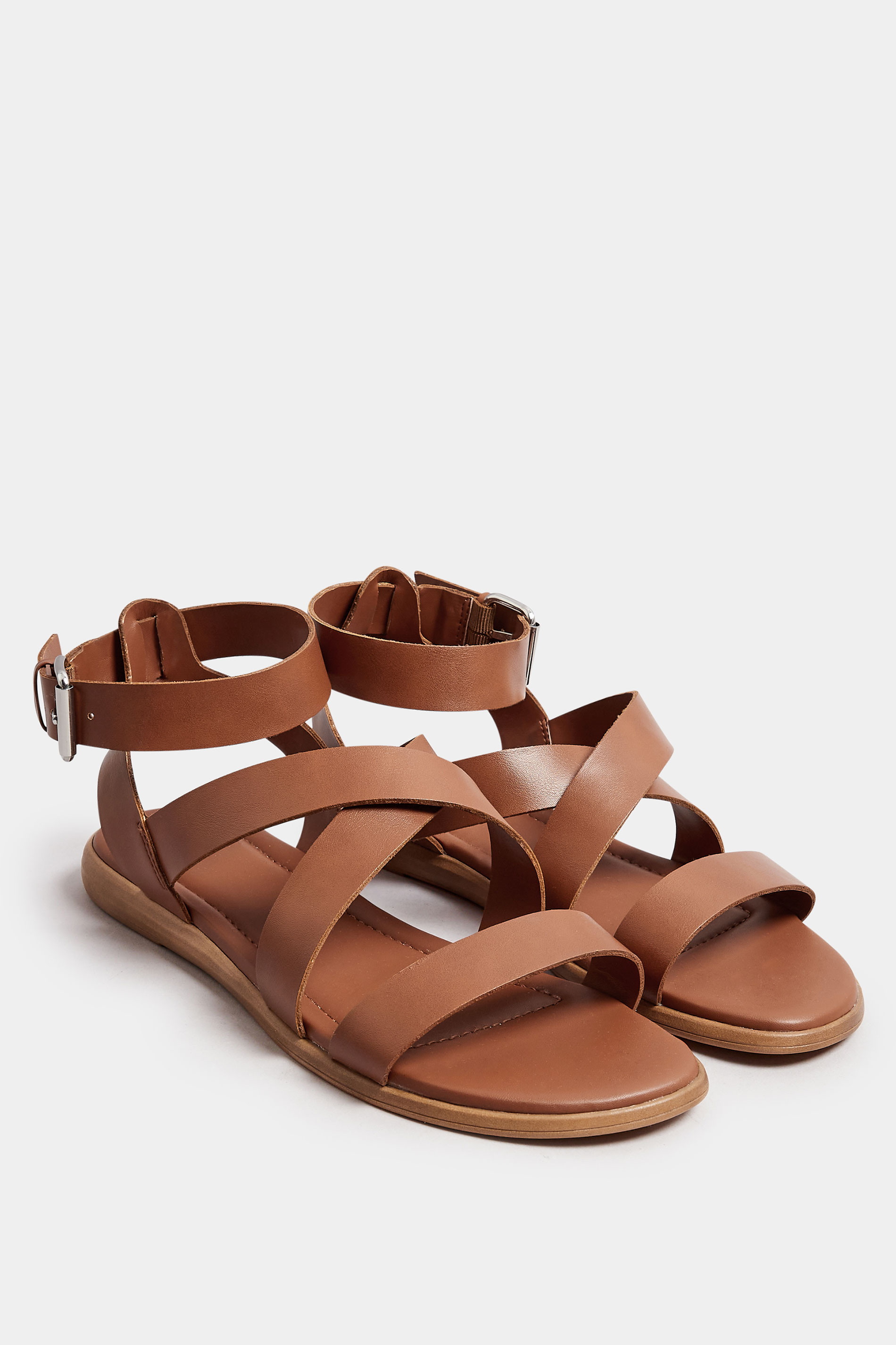 Brown Cross Strap Sandals In Extra Wide EEE Fit | Yours Clothing 3