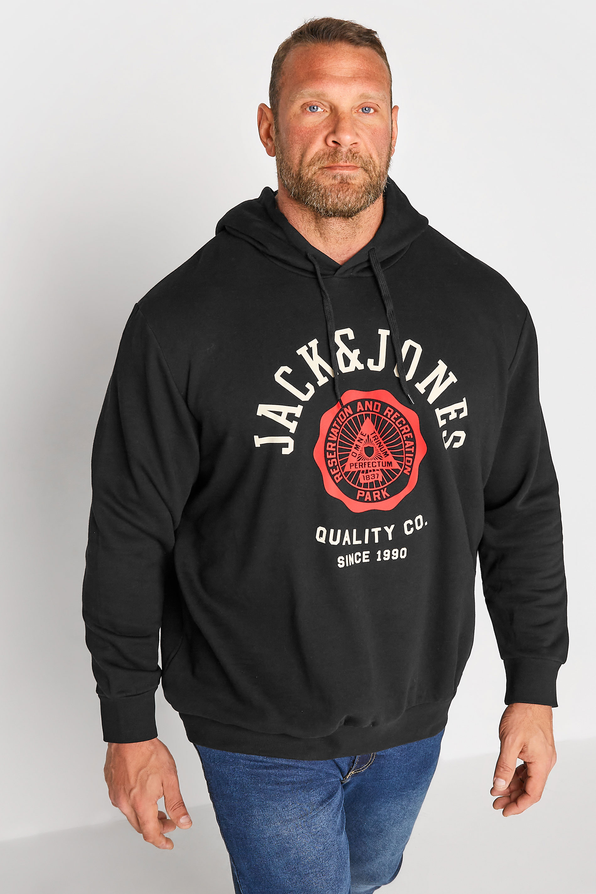 JACK & JONES Big & Tall Black Logo Sweat Hoodie 1