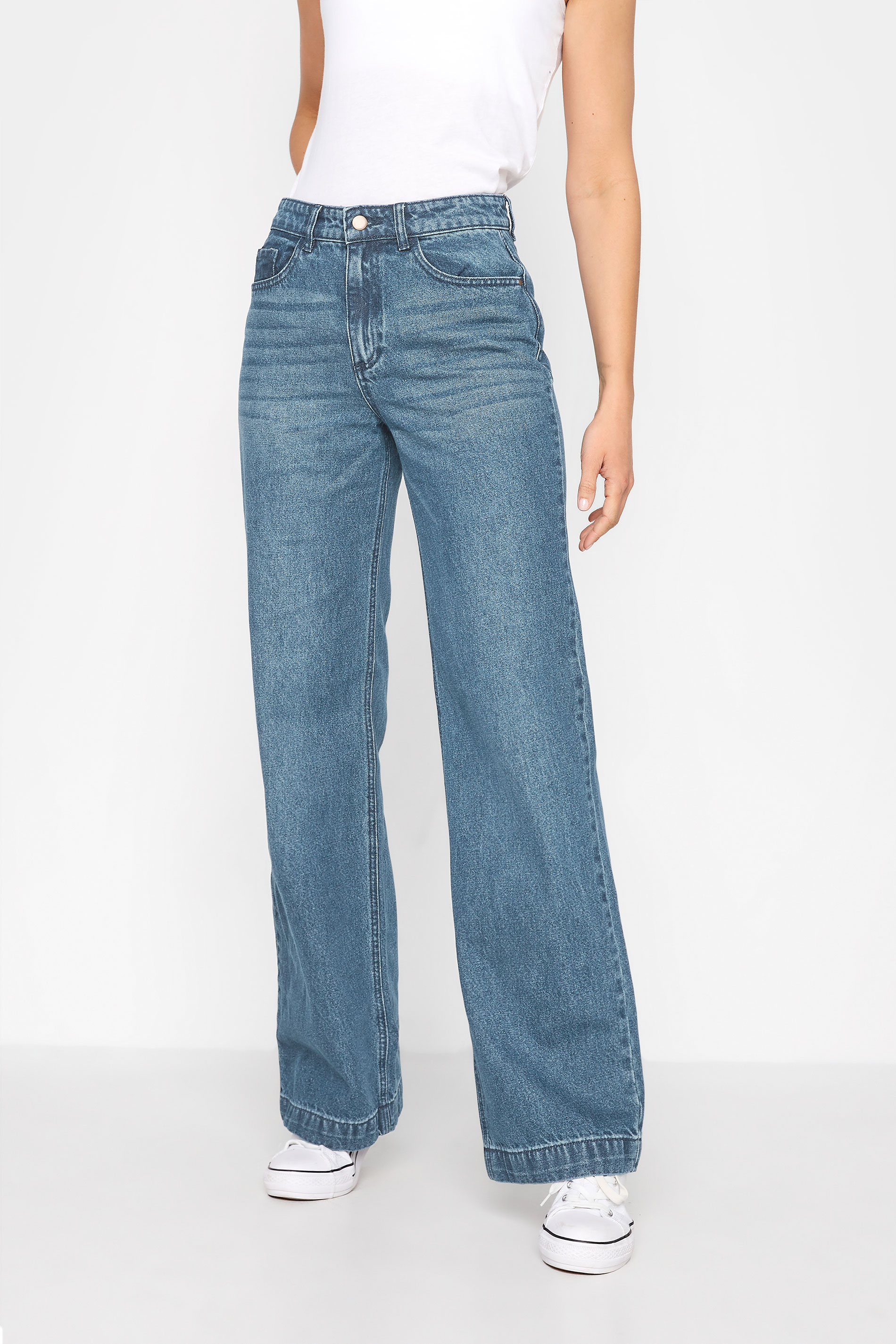 Tall Women's LTS MADE FOR GOOD Mid Blue Wide Leg Jeans | Long Tall Sally  1