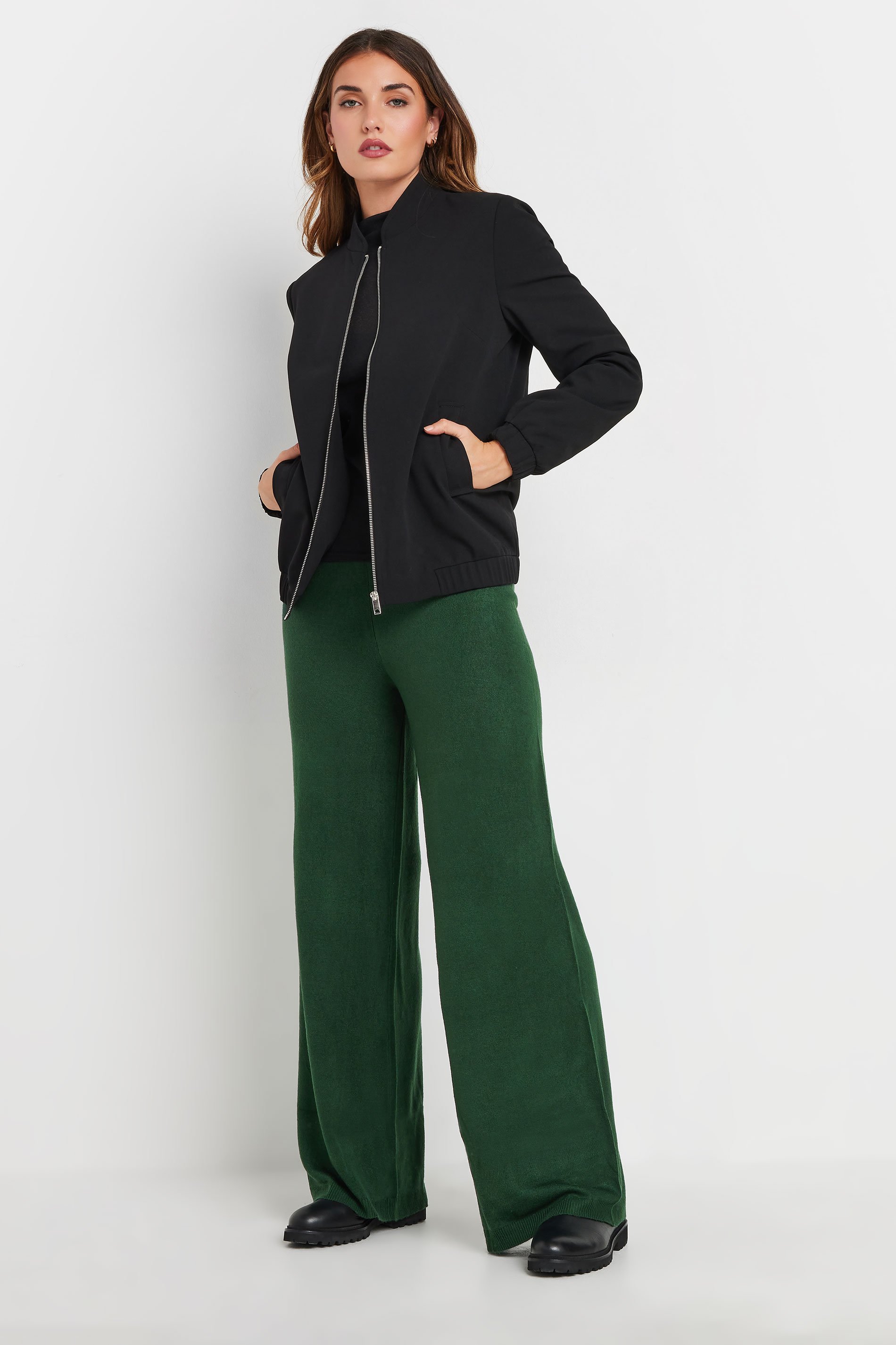 LTS Tall Green Knitted Wide Leg Trousers | Long Tall Sally 2