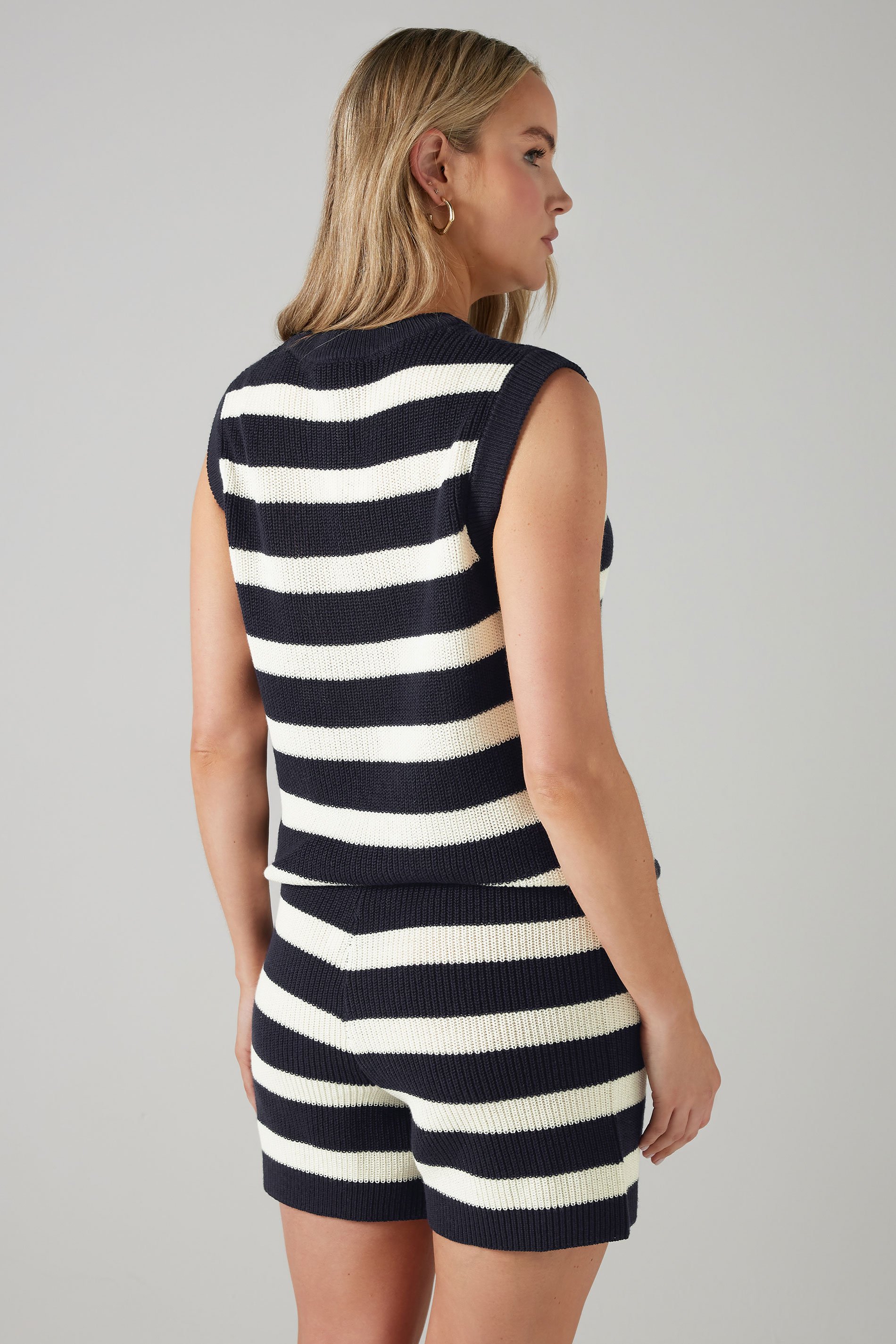 LTS Tall Navy Blue Knitted Stripe Shorts | Long Tall Sally 4