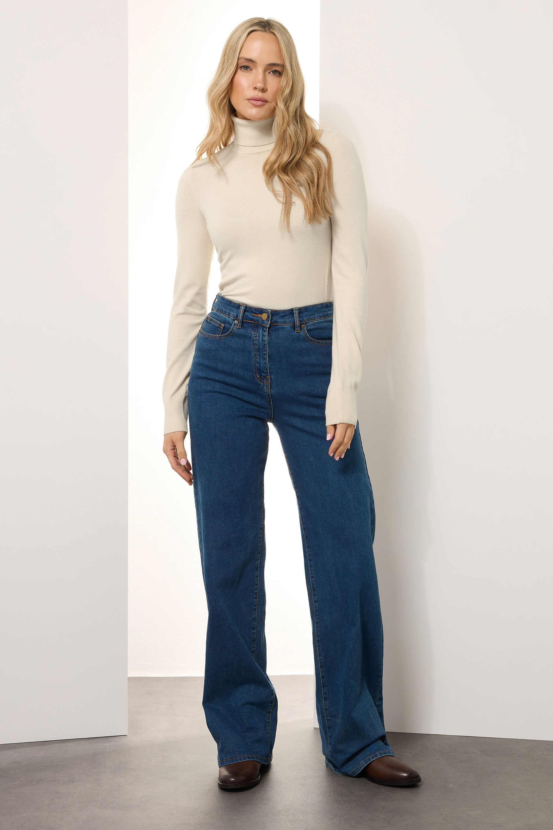 LTS Tall Ivory White Knitted Roll Neck Jumper | Long Tall Sally 3