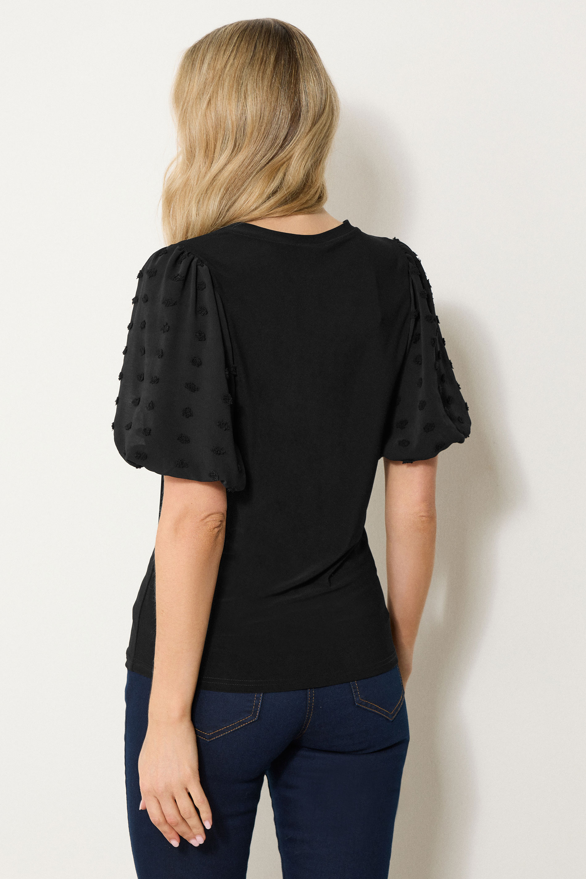 LTS Tall Black Dobby Spot Sleeve Blouse | Long Tall Sally 3