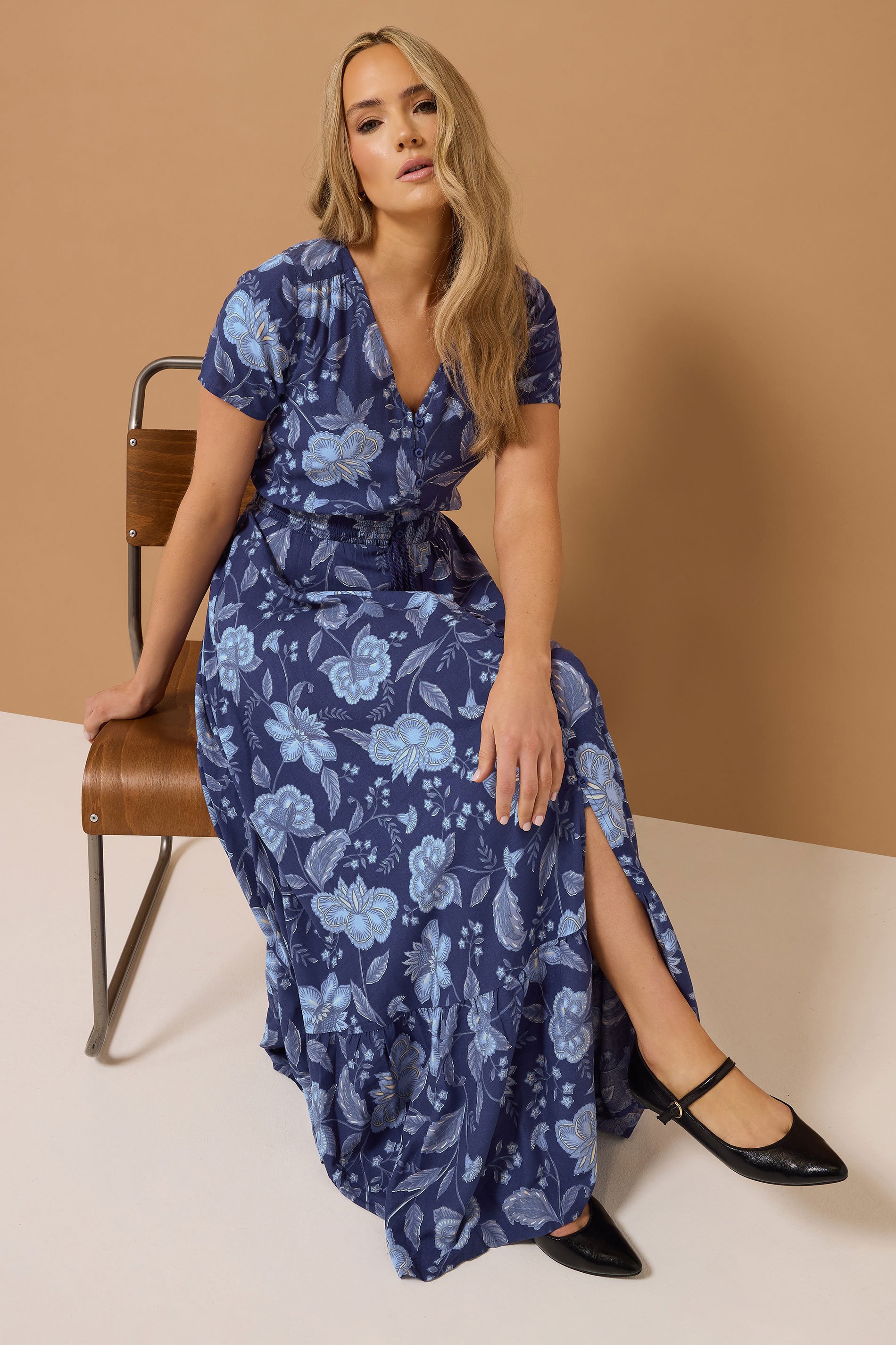 LTS Tall Navy Blue Floral Print Button Maxi Dress | Long Tall Sally 4
