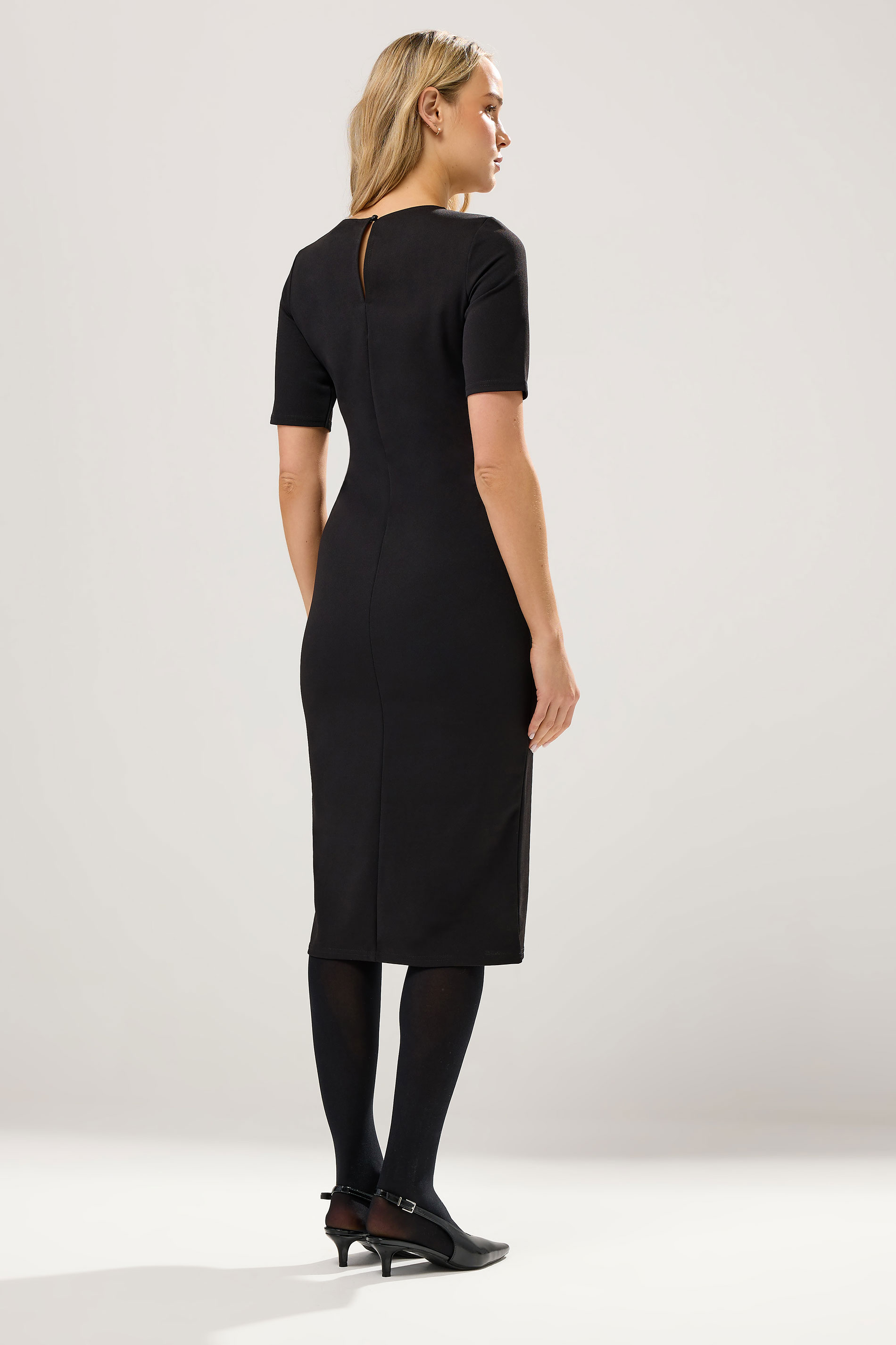 LTS Tall Black Scuba Button Formal Midi Dress | Long Tall Sally 3