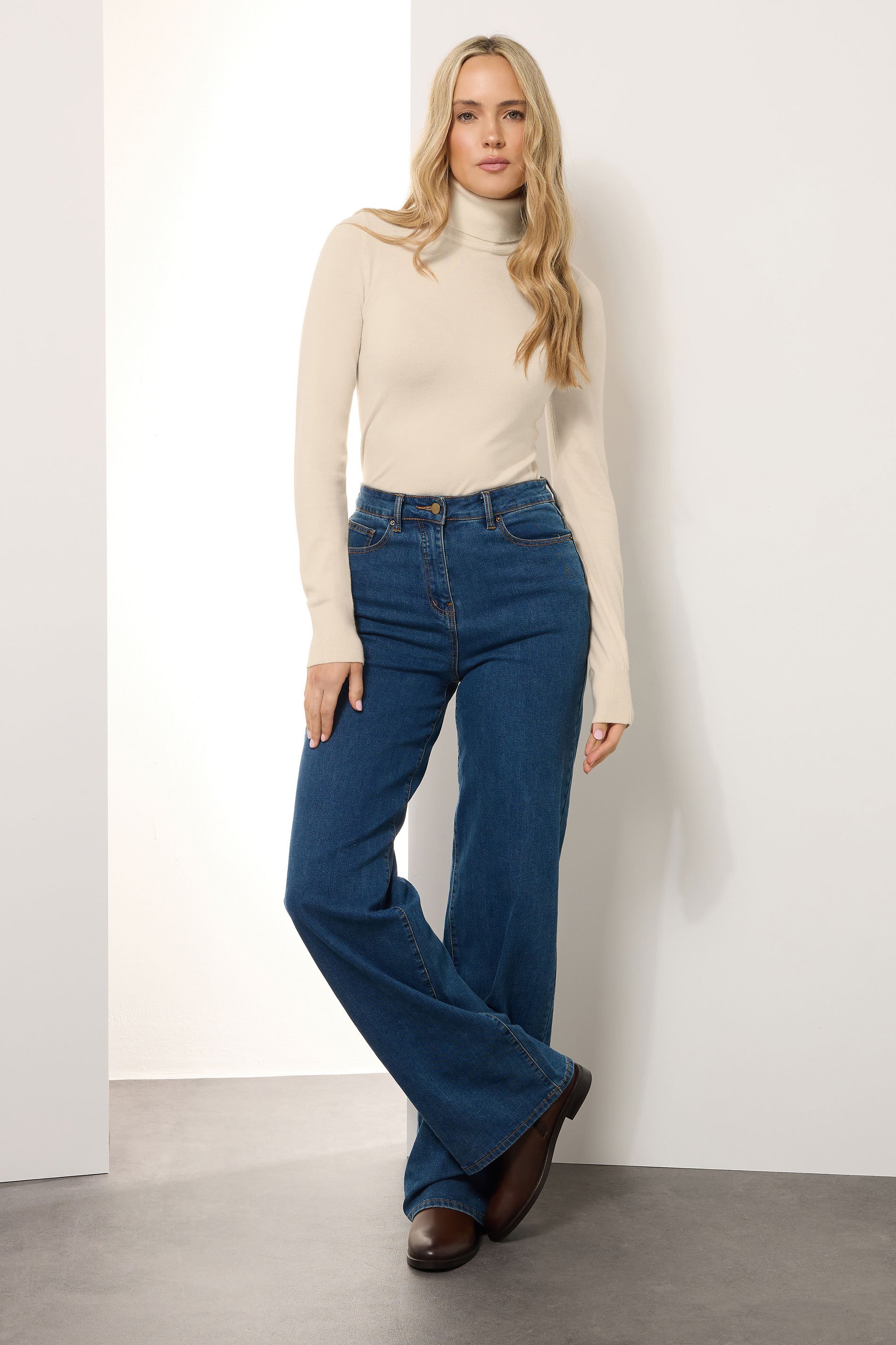 LTS Tall Ivory White Knitted Roll Neck Jumper | Long Tall Sally 2