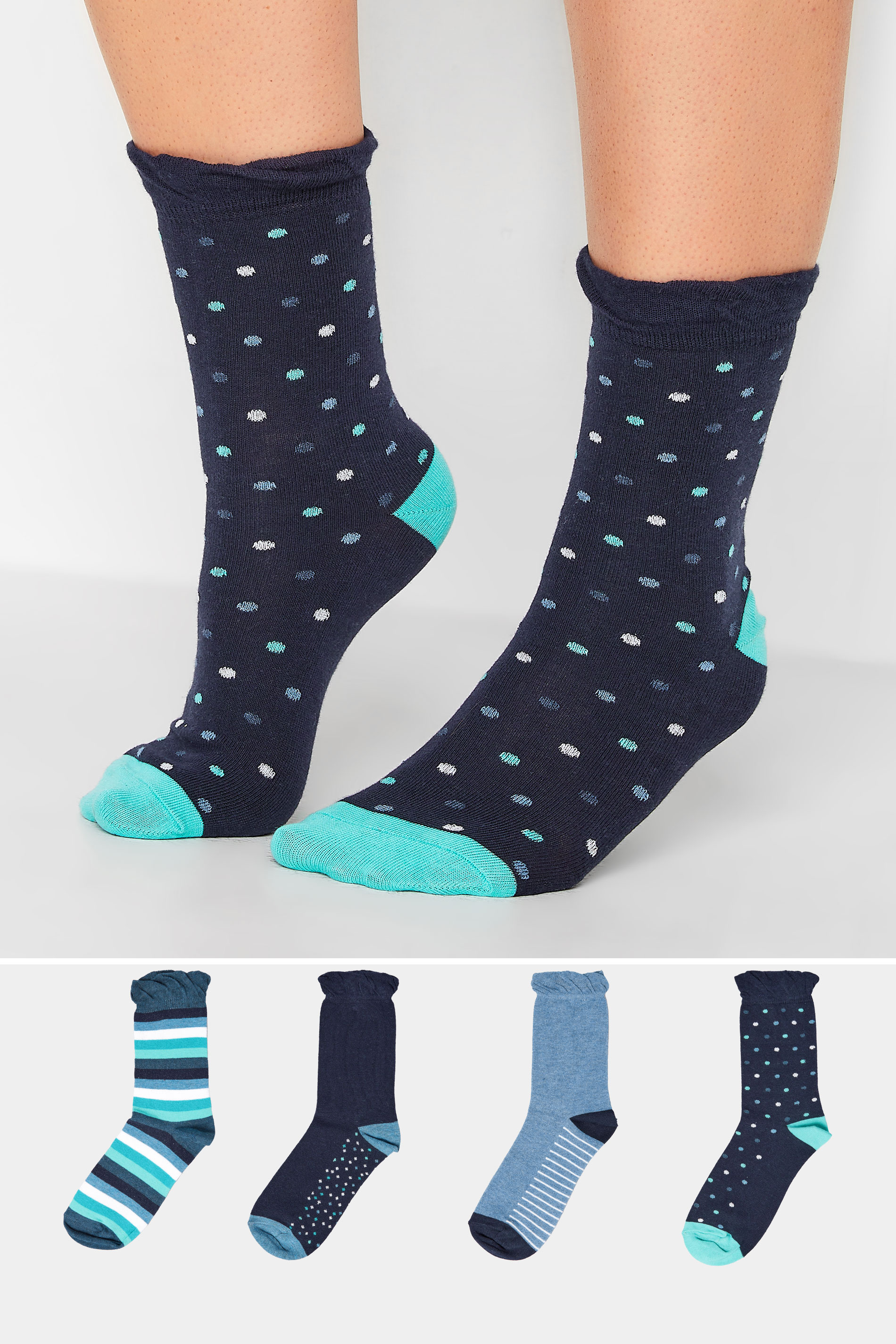 4 PACK Navy Blue Spot Print Socks | Yours Clothing  1