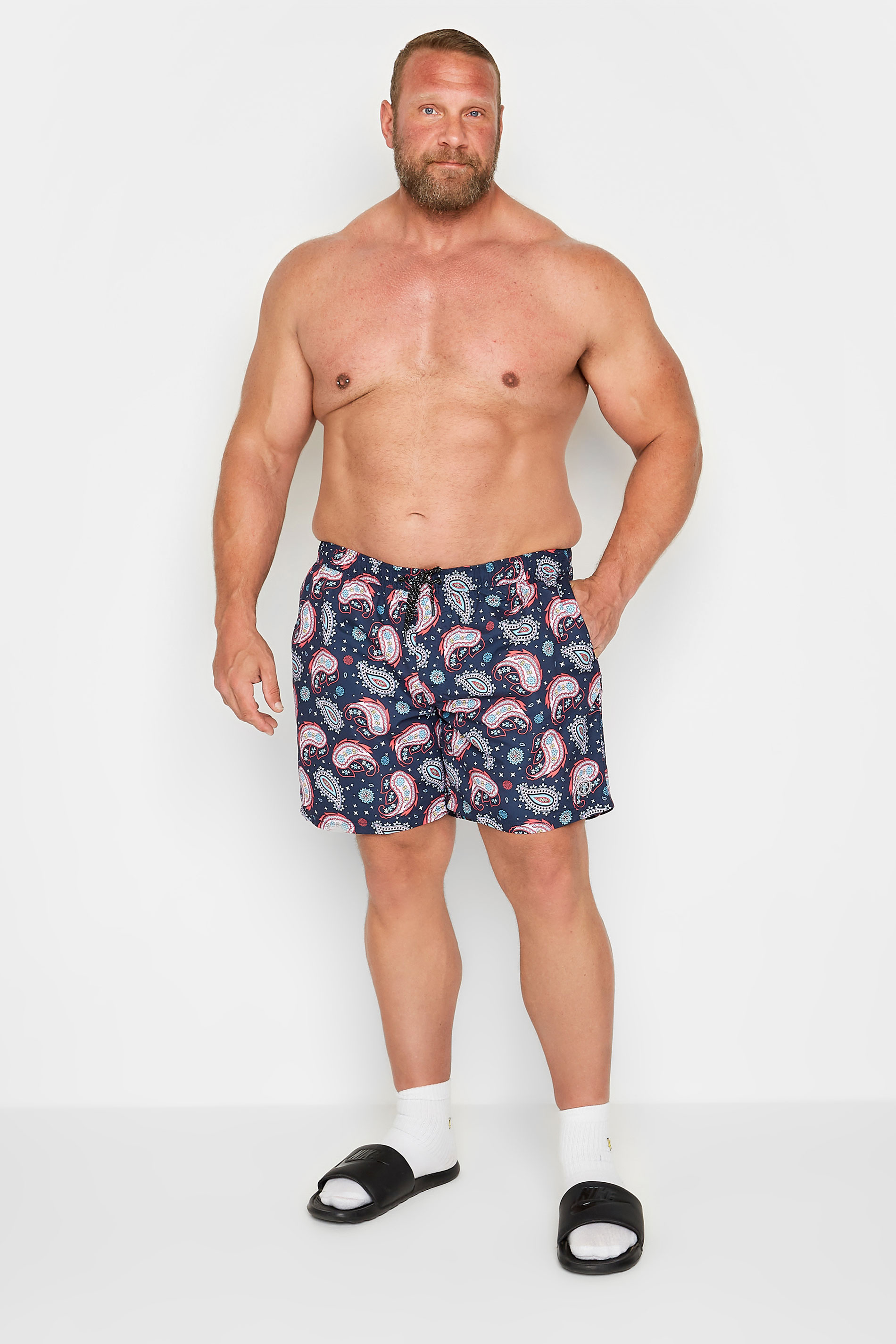 JACK & JONES Big & Tall Navy Blue Paisley Swim Shorts | BadRhino  2