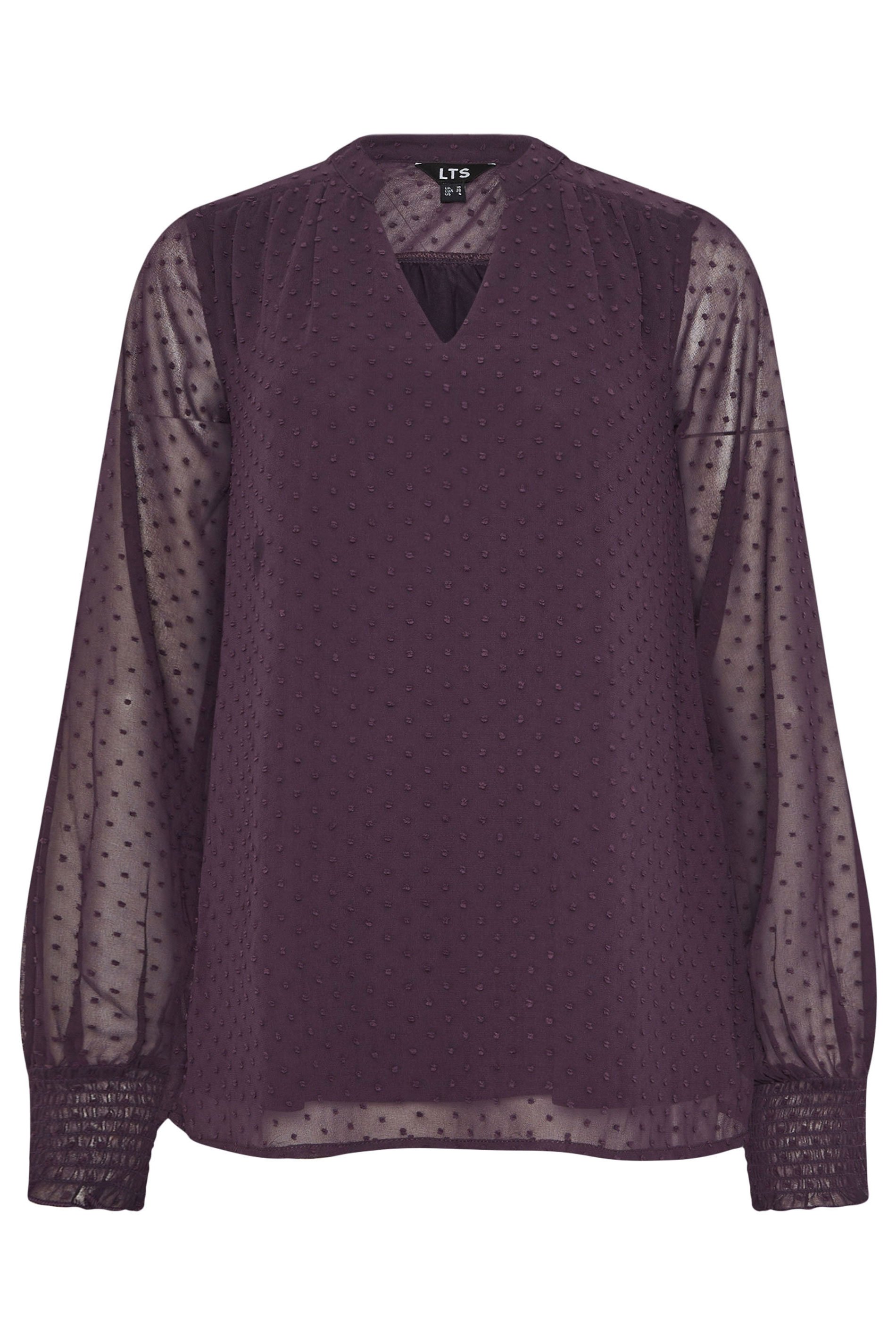 LTS Tall Purple Dobby Spot Shirred Cuff Top | Long Tall Sally 5