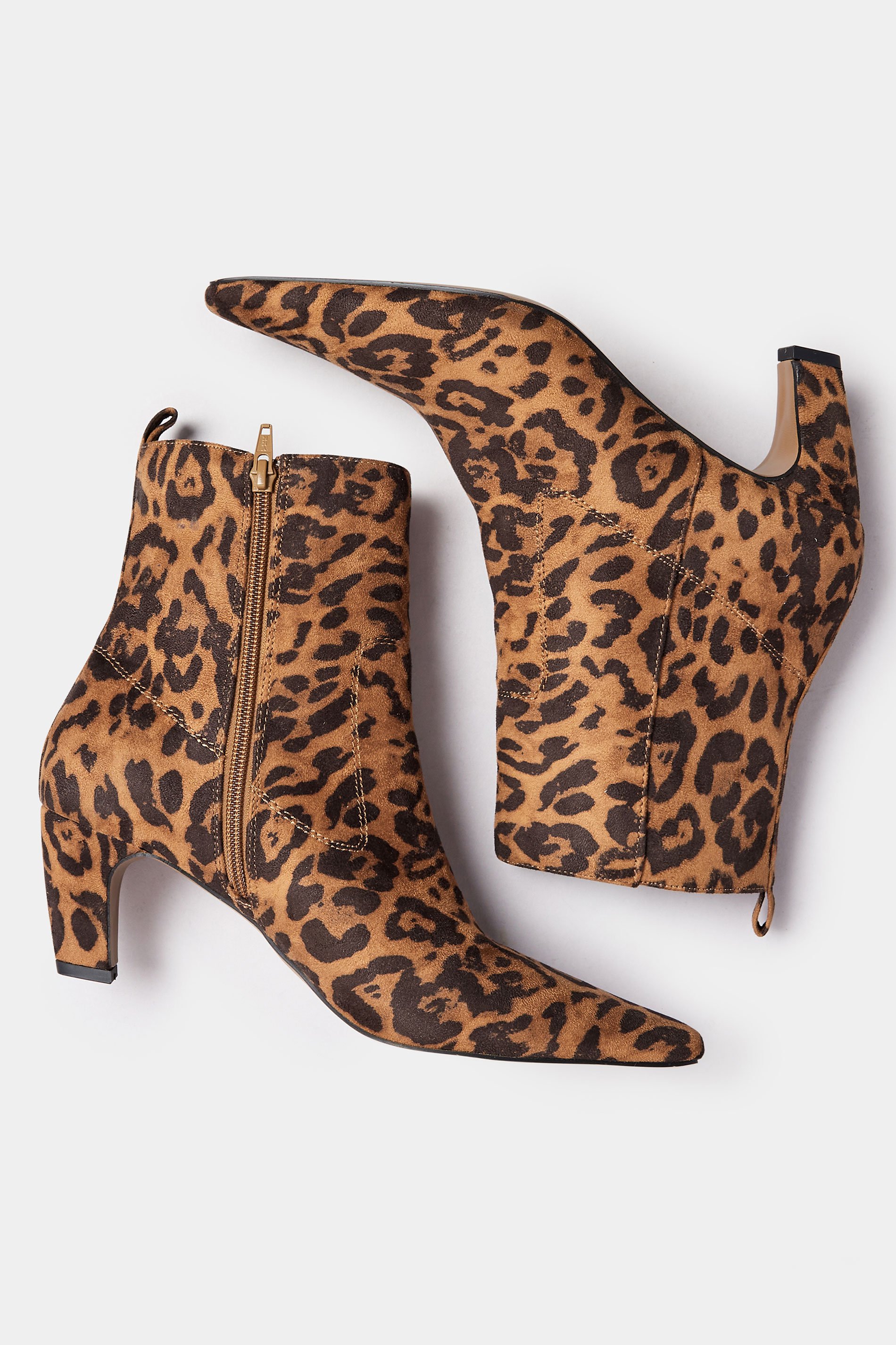 LTS Beige Brown Leopard Faux Suede Heeled Ankle Boot In Standard Fit | Long Tall Sally 5