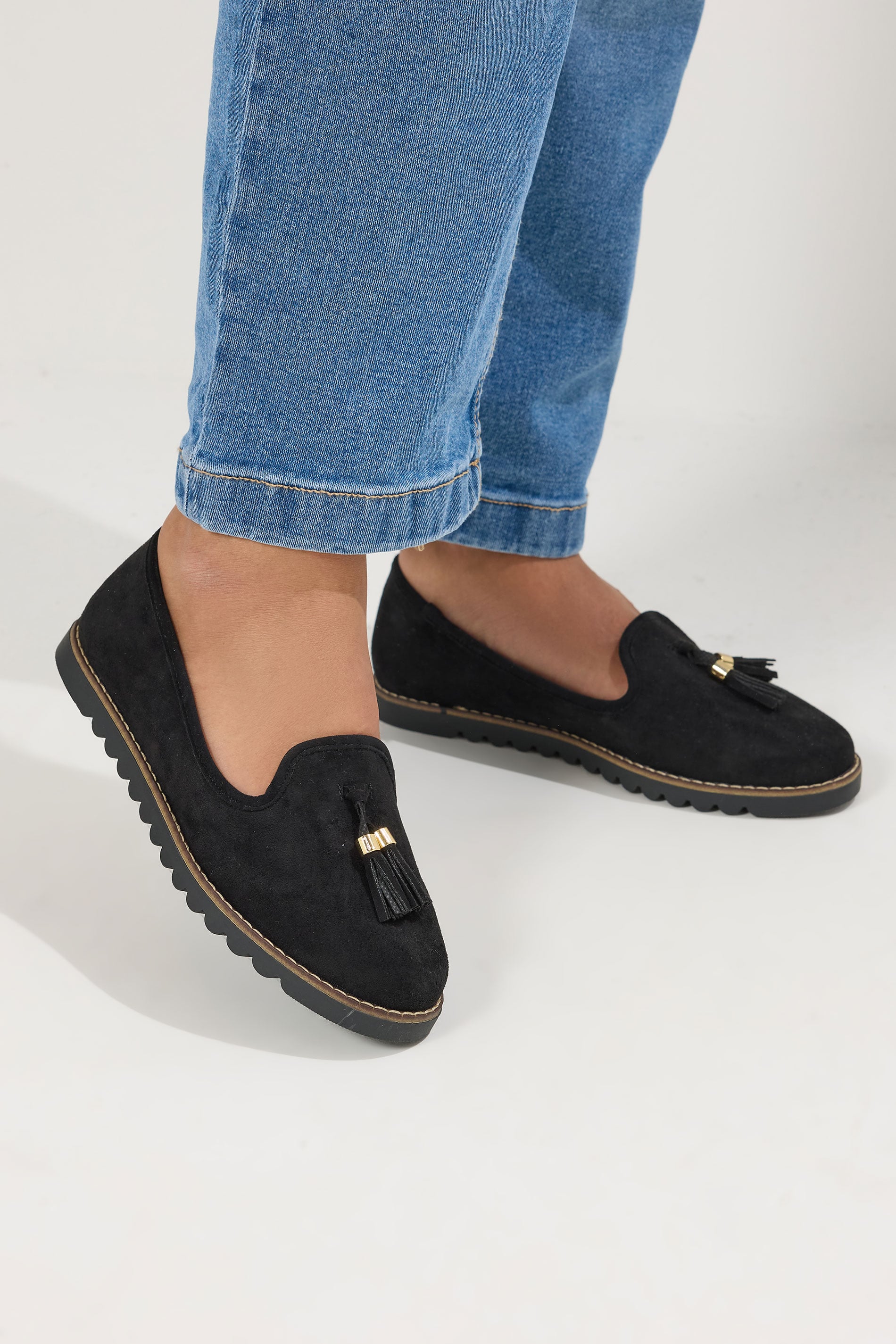 Black Faux Suede Tassel Slip On Loafers In Wide E Fit | Yours Clothing 3