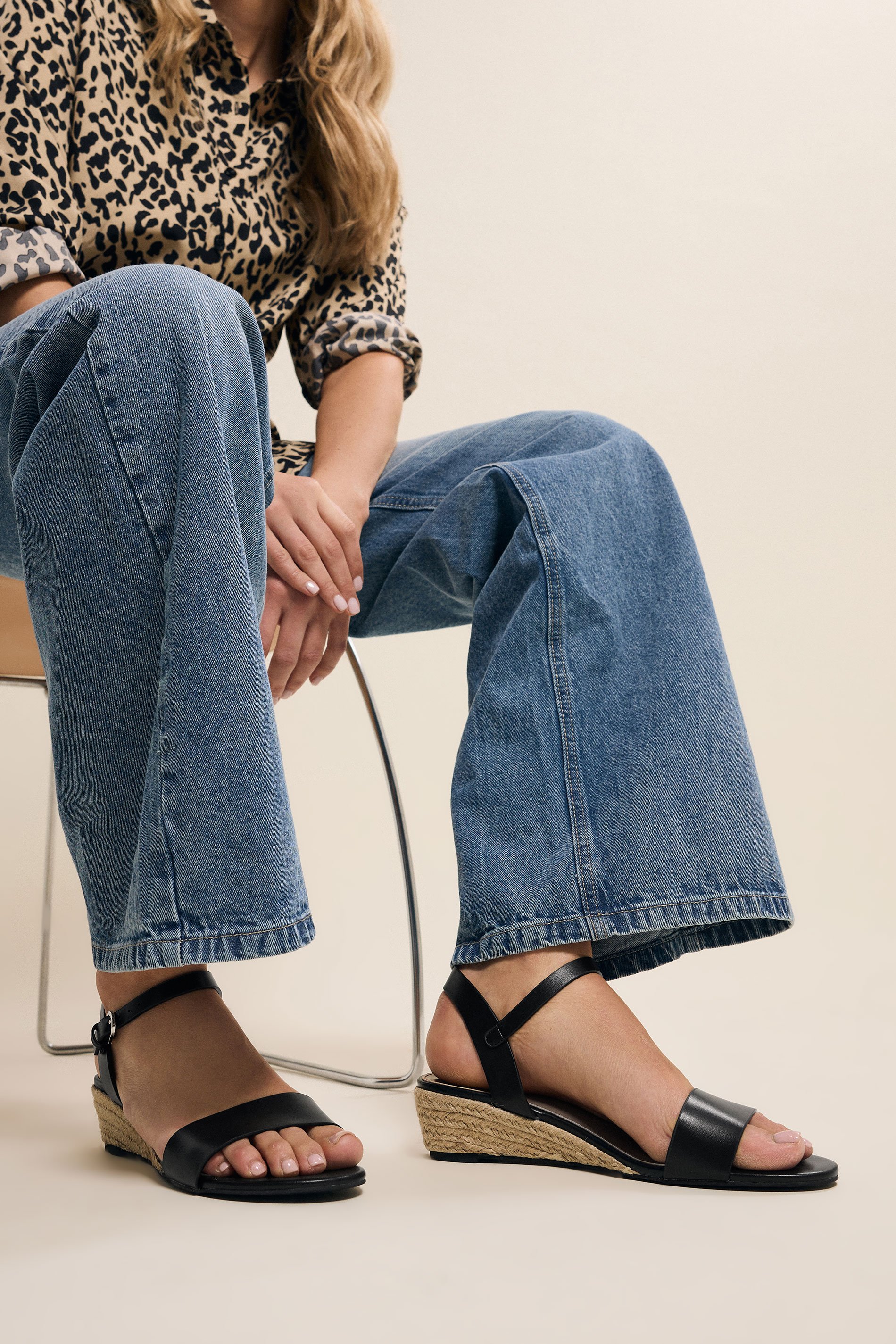 LTS Black Rope Wedge Sandals In Standard Fit | Long Tall Sally 1