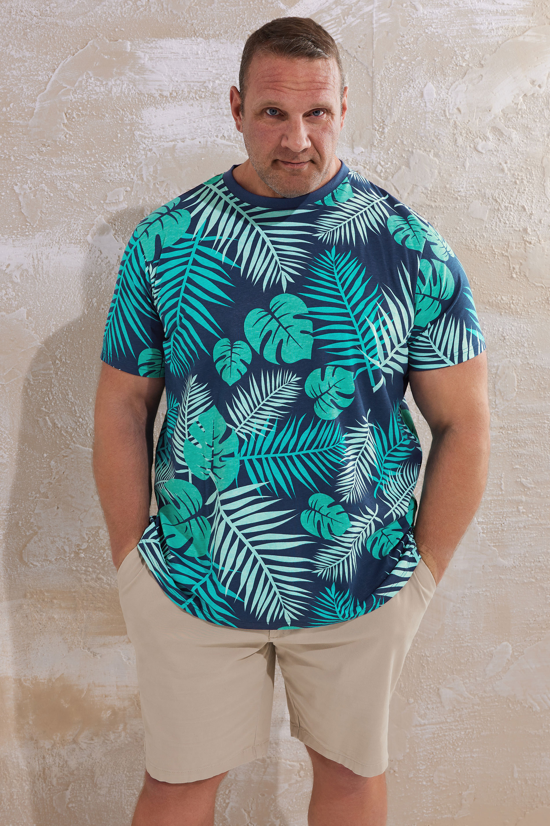 BadRhino Big & Tall Navy Blue Leaf Printed T-Shirt | BadRhino 2