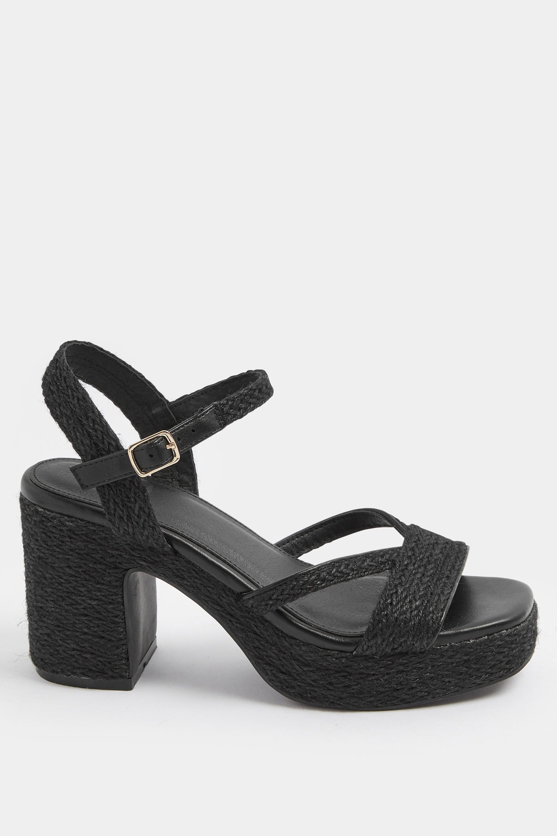 Black Rope Heel Sandals In Wide E Fit | Yours Clothing 2