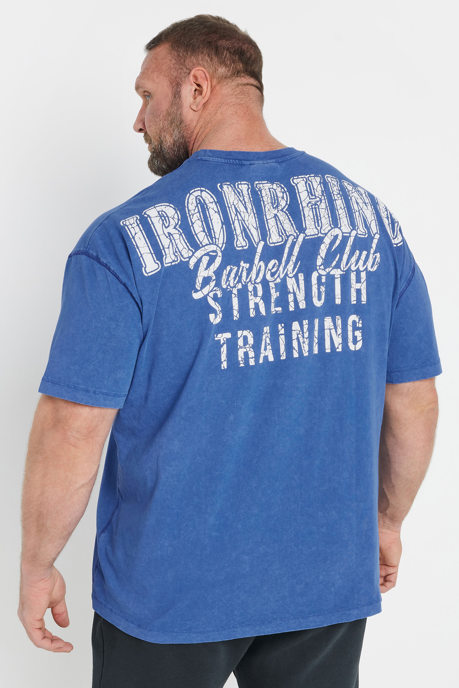IronRhino Big & Tall Blue Acid Wash 'Barbell Club' T-Shirt | BadRhino 4