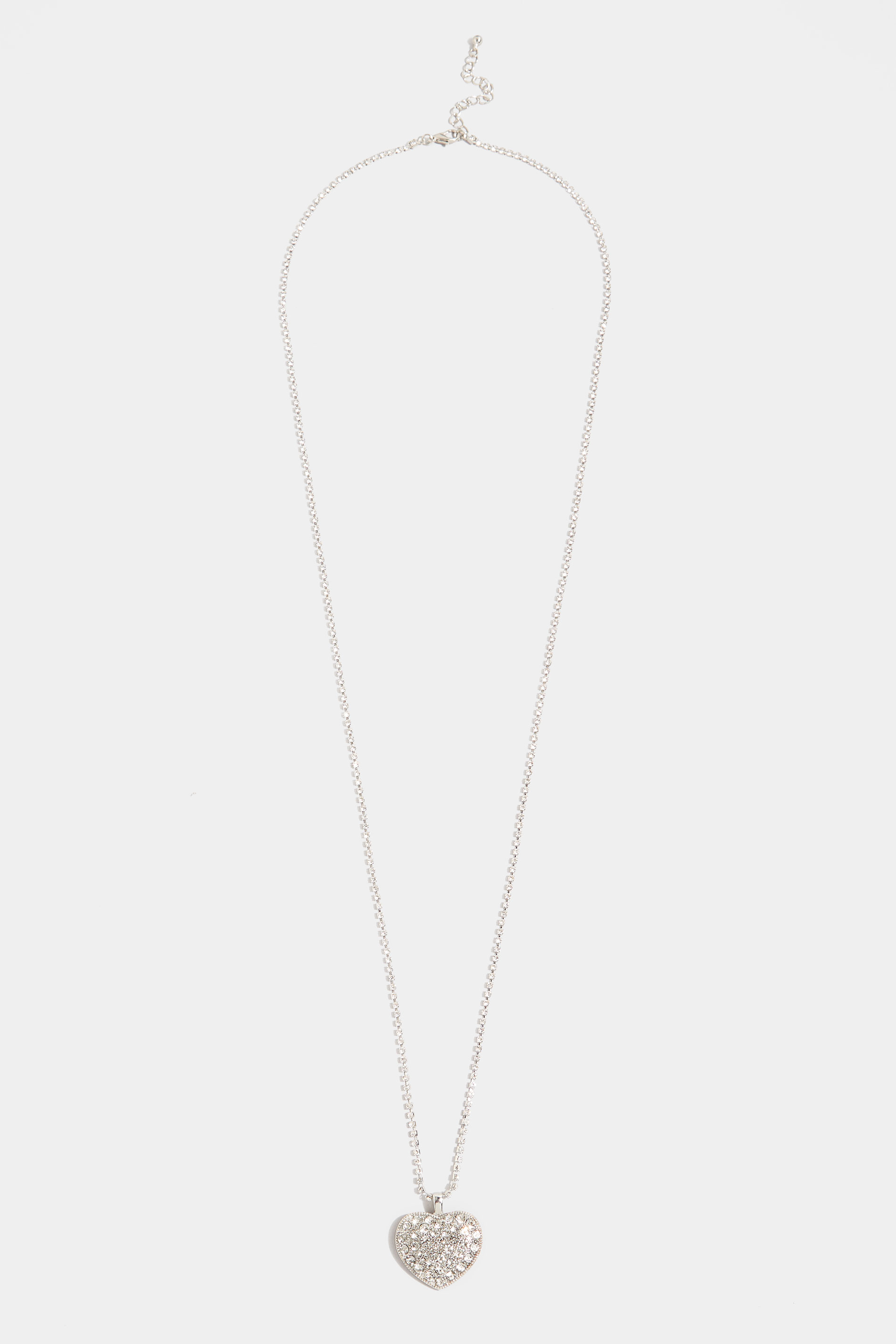 Silver Tone Diamante Heart Long Necklace | Yours Clothing 2