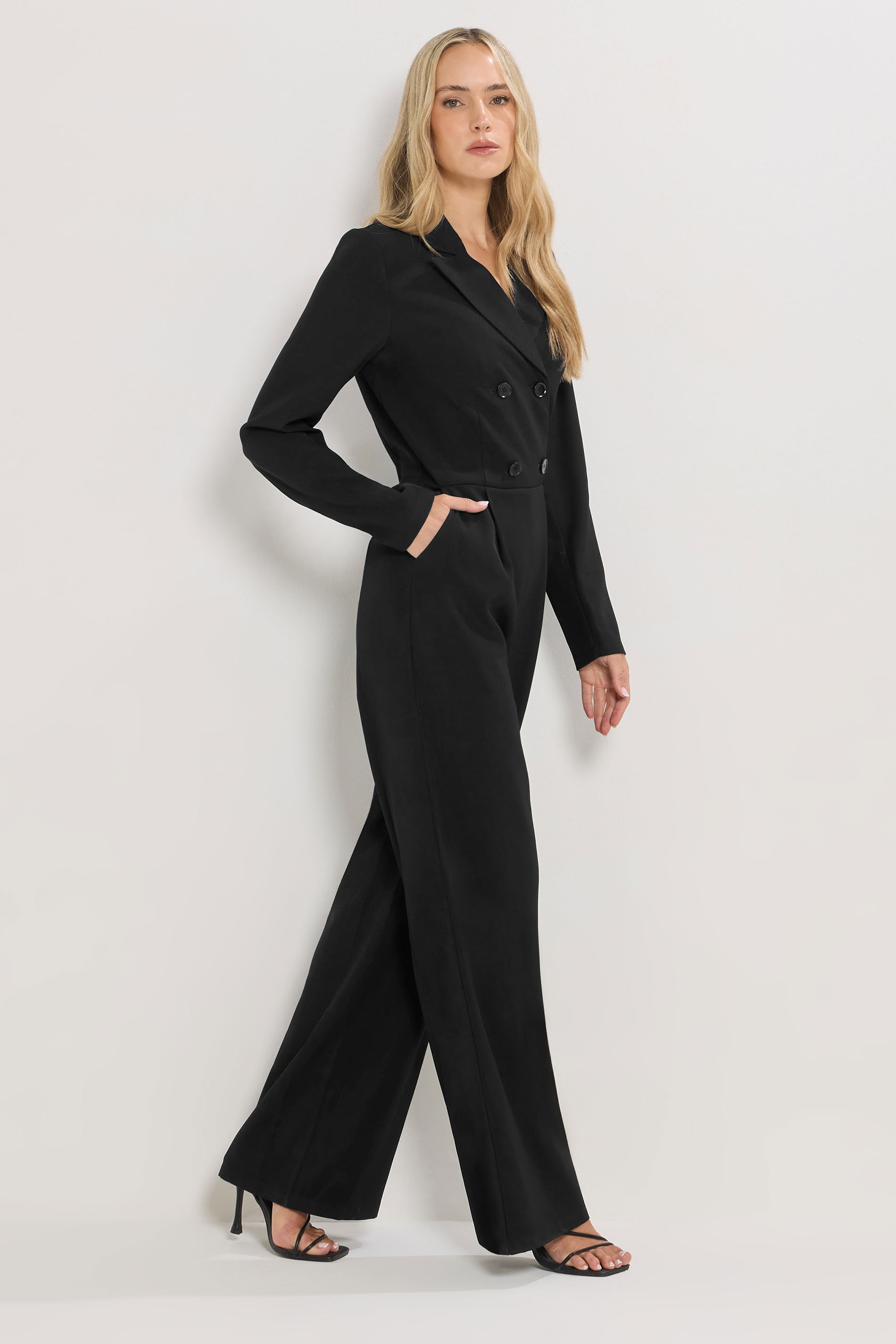 LTS Tall Black Open Collar Wide Leg Jumpsuit | Long Tall Sally 2