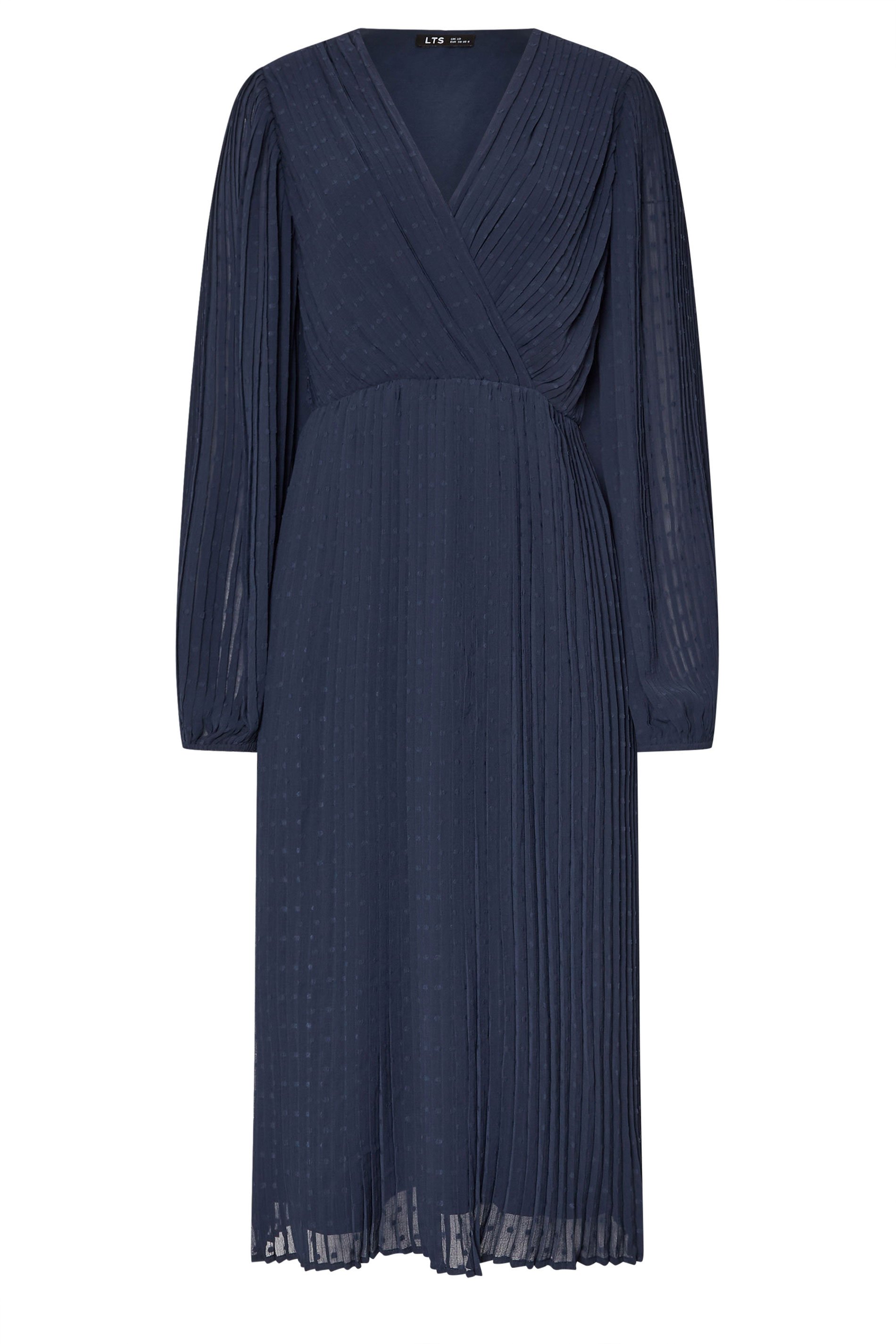LTS Tall Navy Blue Chiffon Dobby Pleated Wrap Midi Dress | Long Tall Sally 5