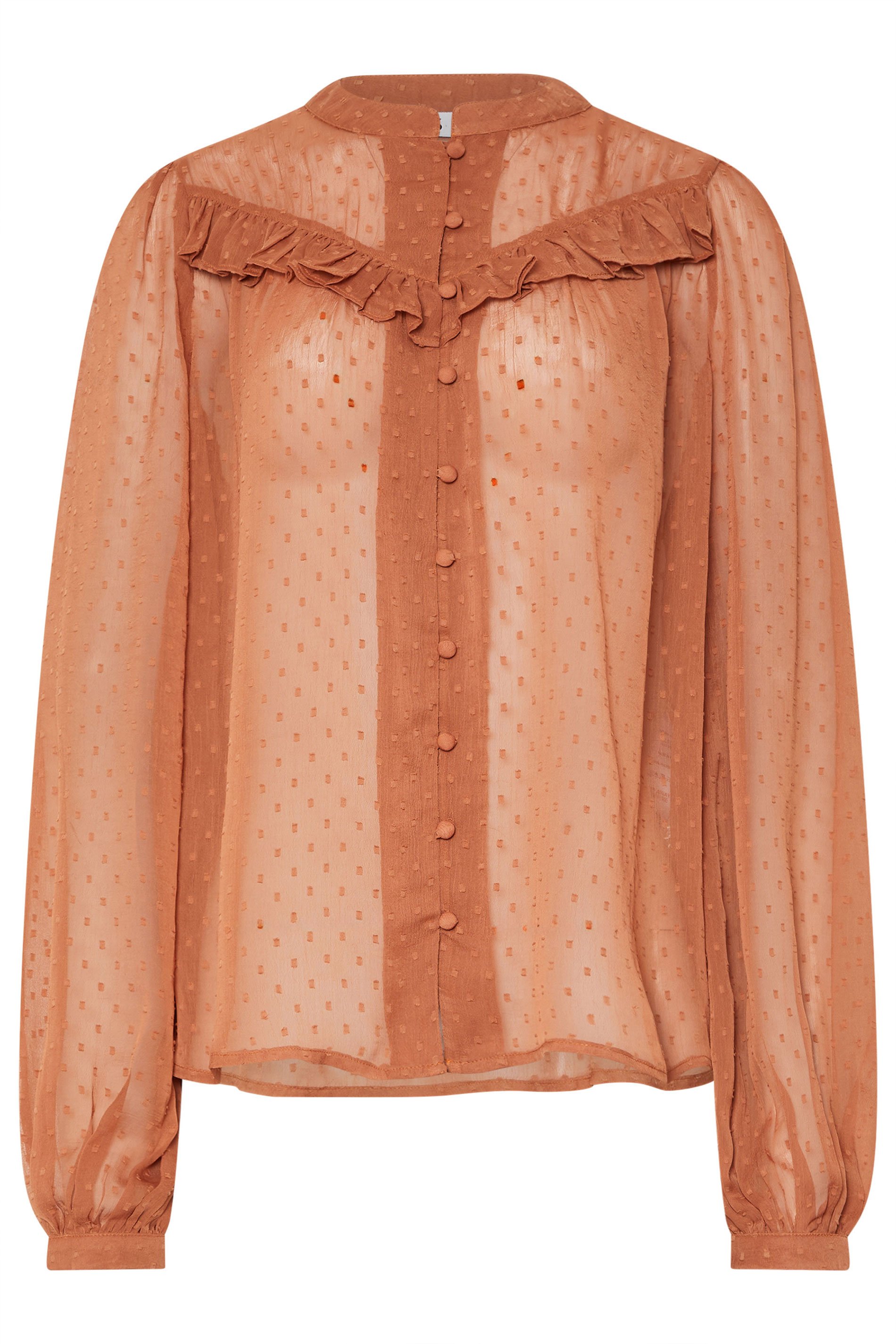 LTS Tall Coral Pink Sheer Dobby Frill Blouse | Long Tall Sally 5