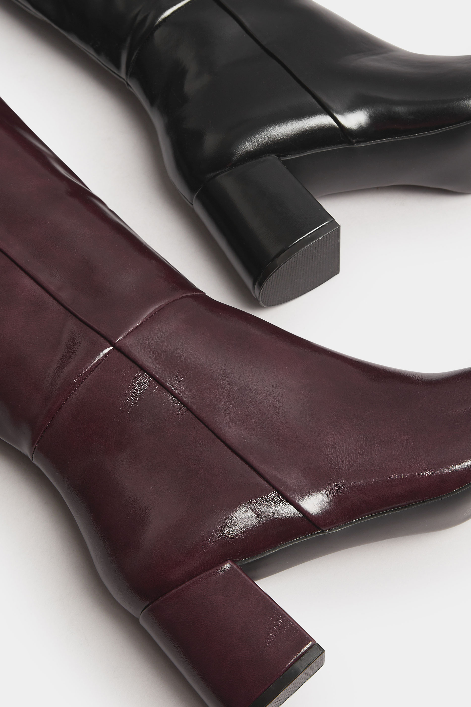 LTS Burgundy Red Patent Knee High Block Boots In Standard Fit | Long Tall Sally 6