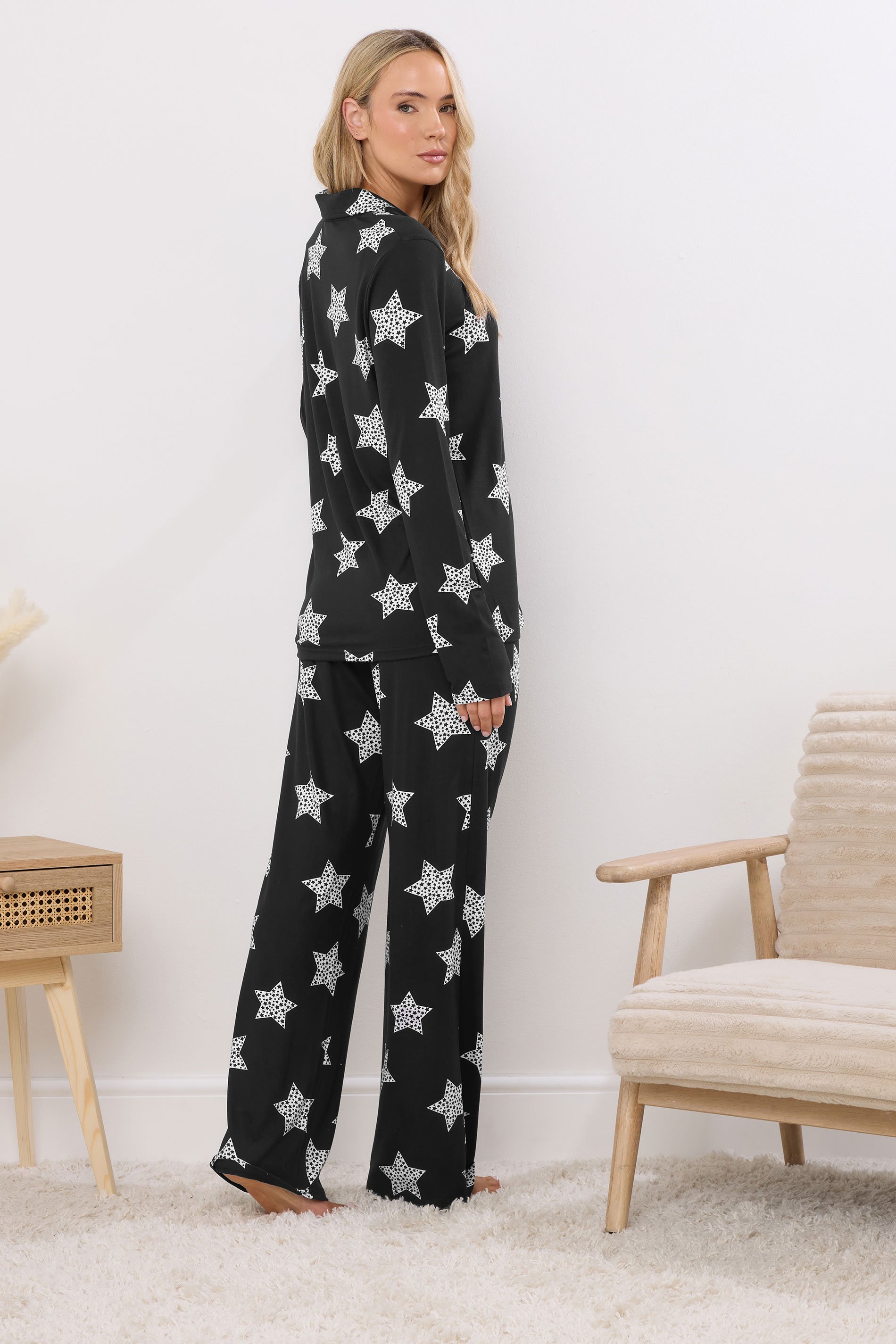 LTS Tall Black Soft Touch Star Pyjama Set | Long Tall Sally 4