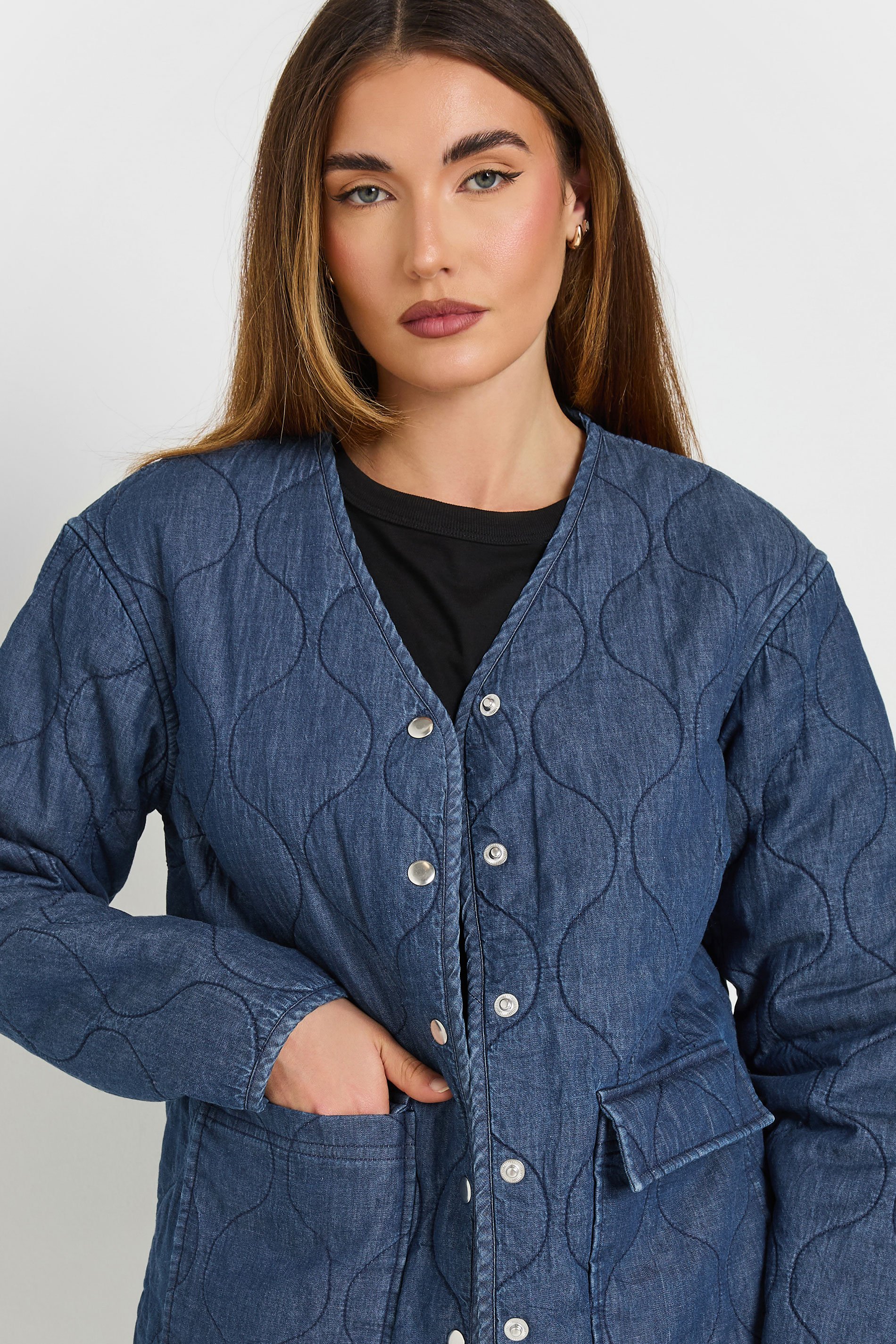LTS Tall Dark Blue Denim Quilted Jacket | Long Tall Sally 5