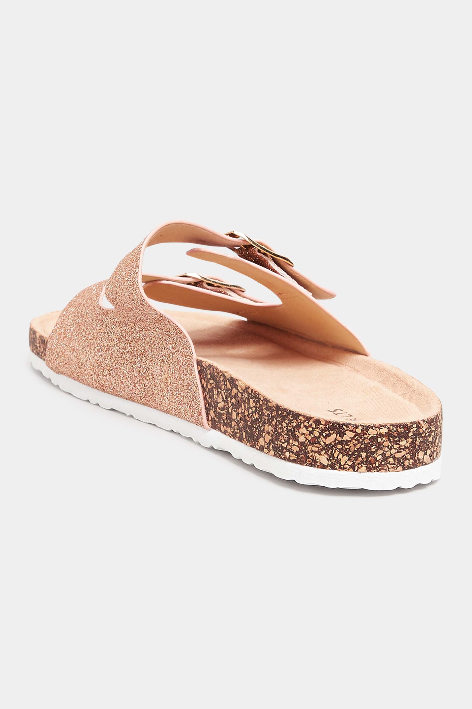 LTS Pink Glitter Buckle Footbed Sandals In Standard D Fit | Long Tall Sally 4