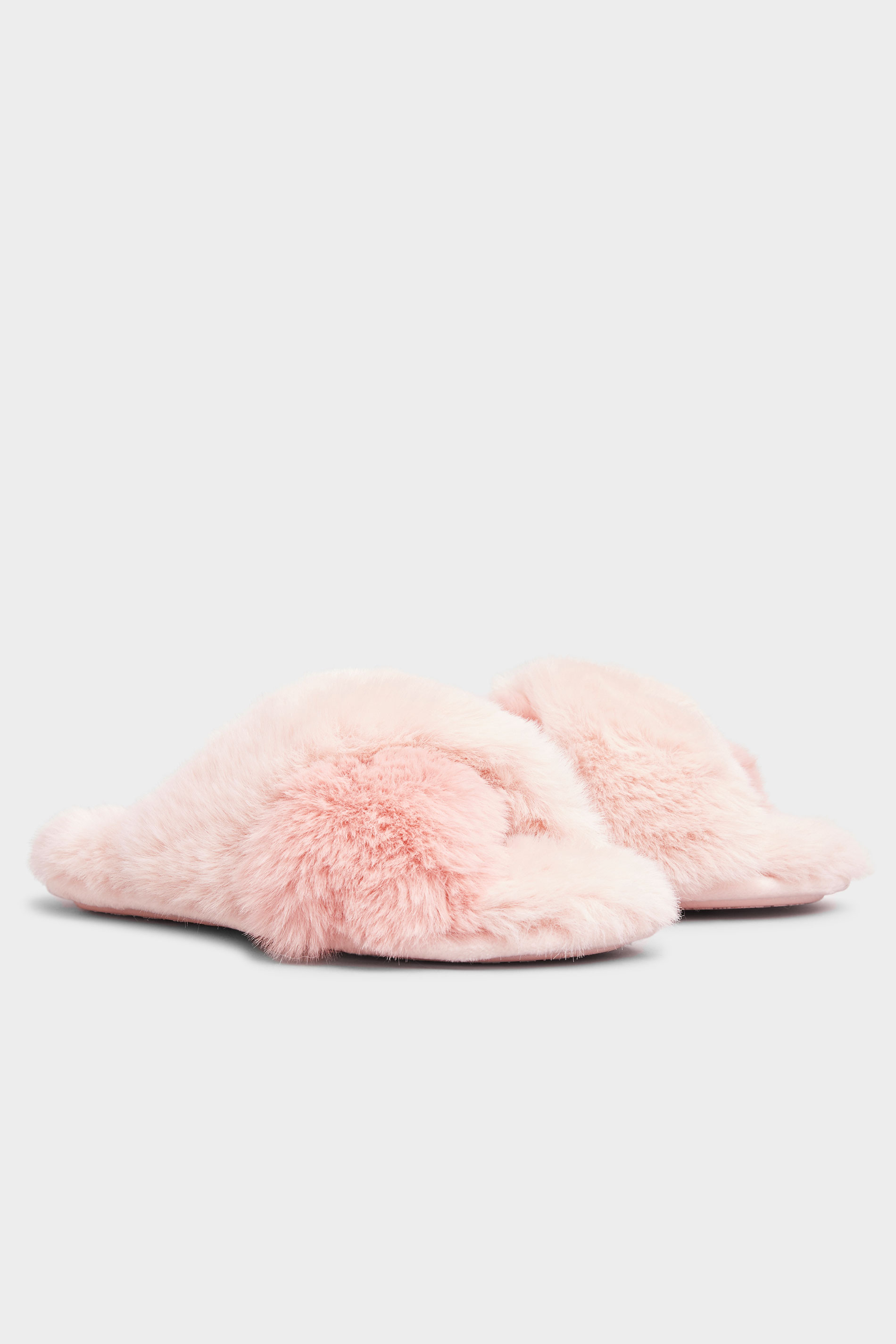 Pink Vegan Faux Fur Cross Strap Slippers In Regular Fit | Yours Clothing 2