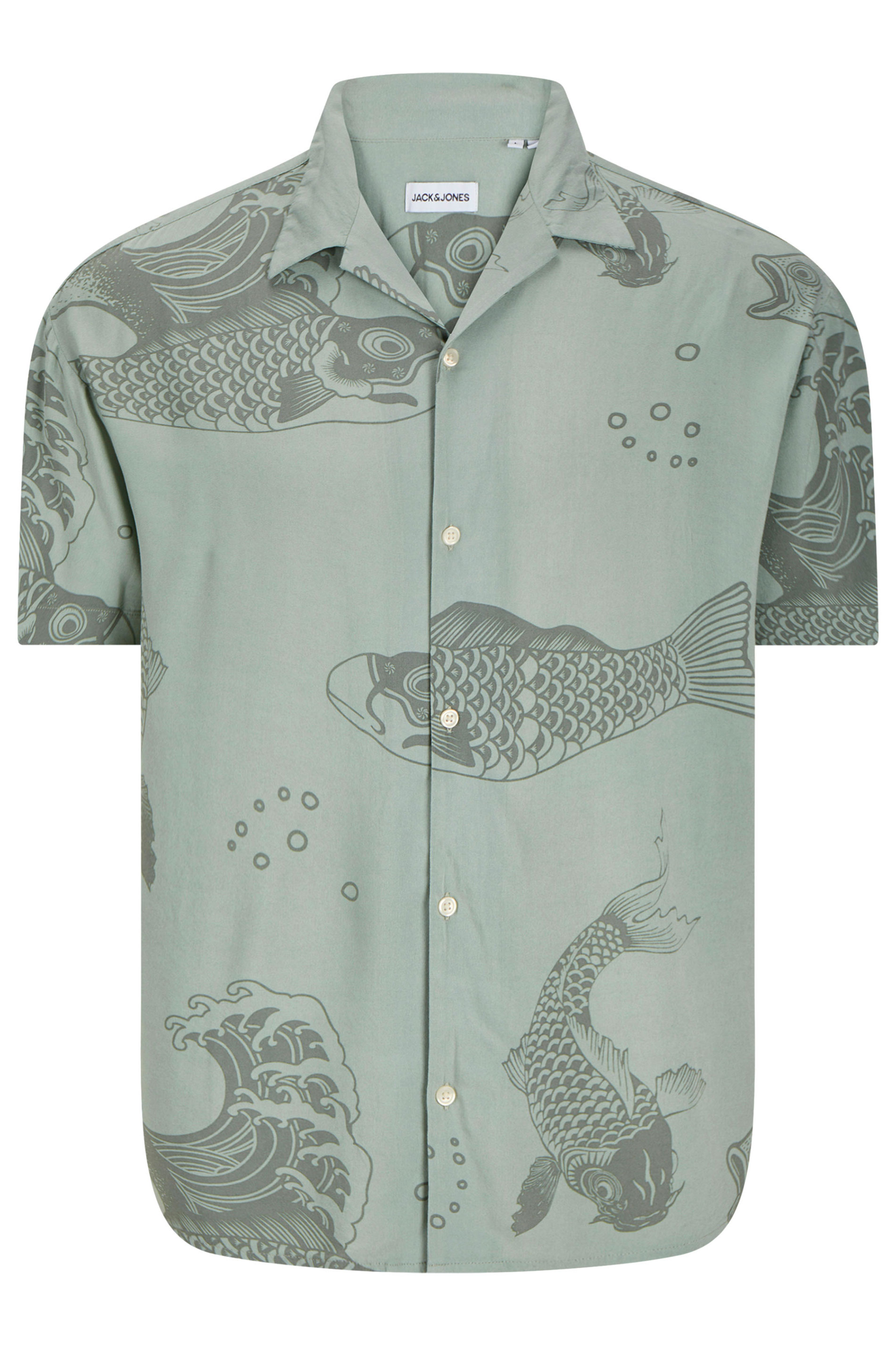 JACK & JONES Big & Tall Iceberg Green Koi Print Resort Shirt | BadRhino 3