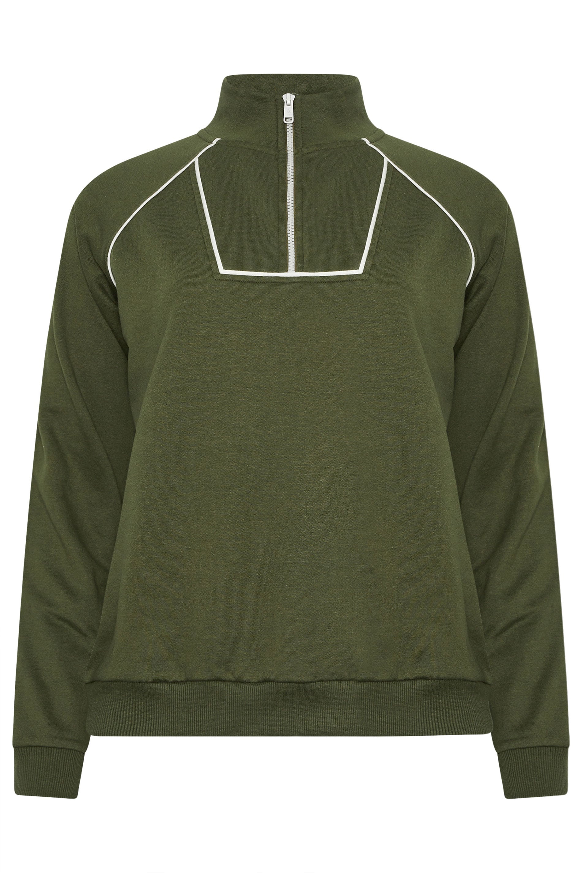 LTS Tall Women's Khaki Green Pipe Detail Quarter Zip Sweatshirt | Long Tall Sally 5