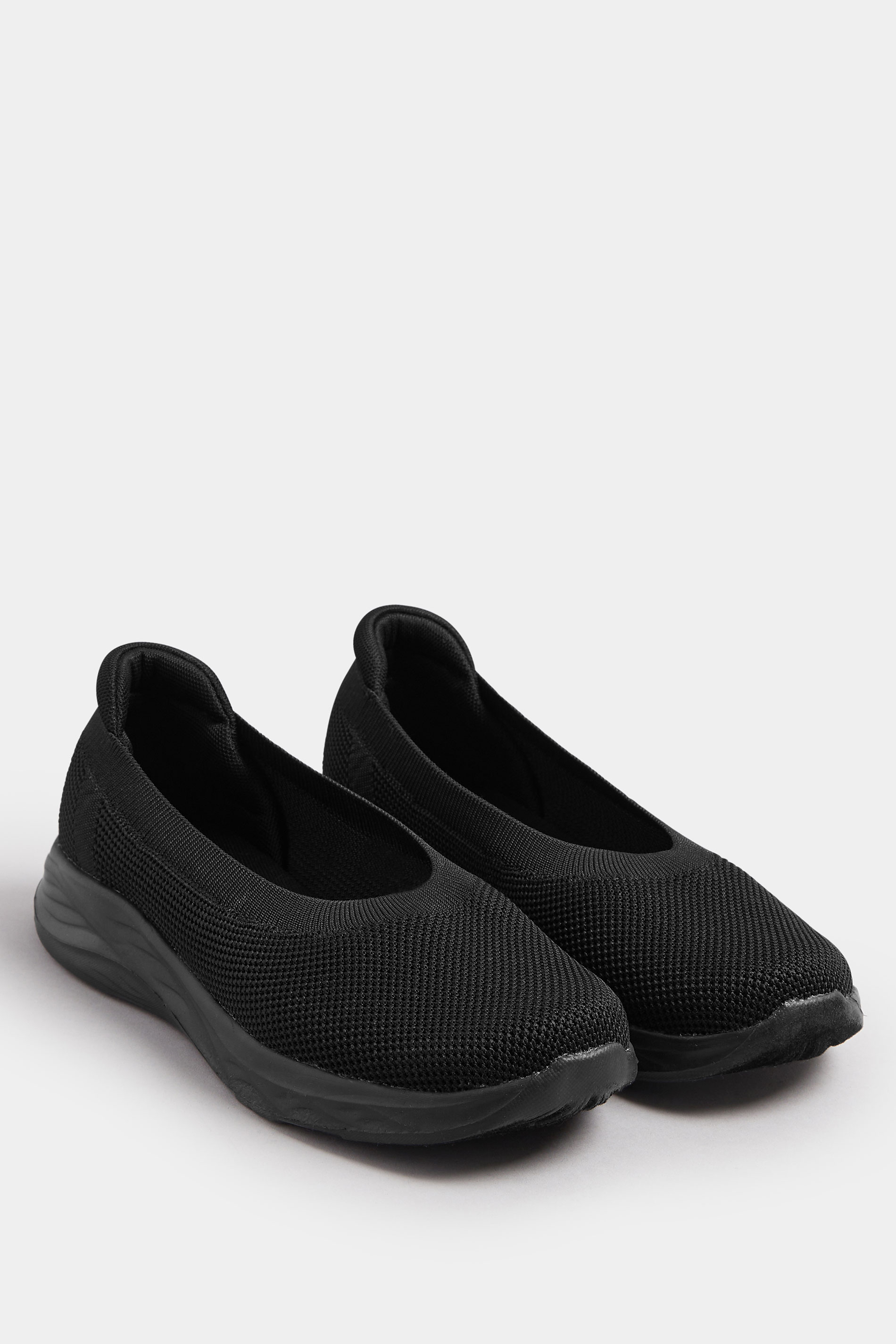 Black Slip On Knit Trainers In Extra Wide EEE Fit | Yours Clothing 2