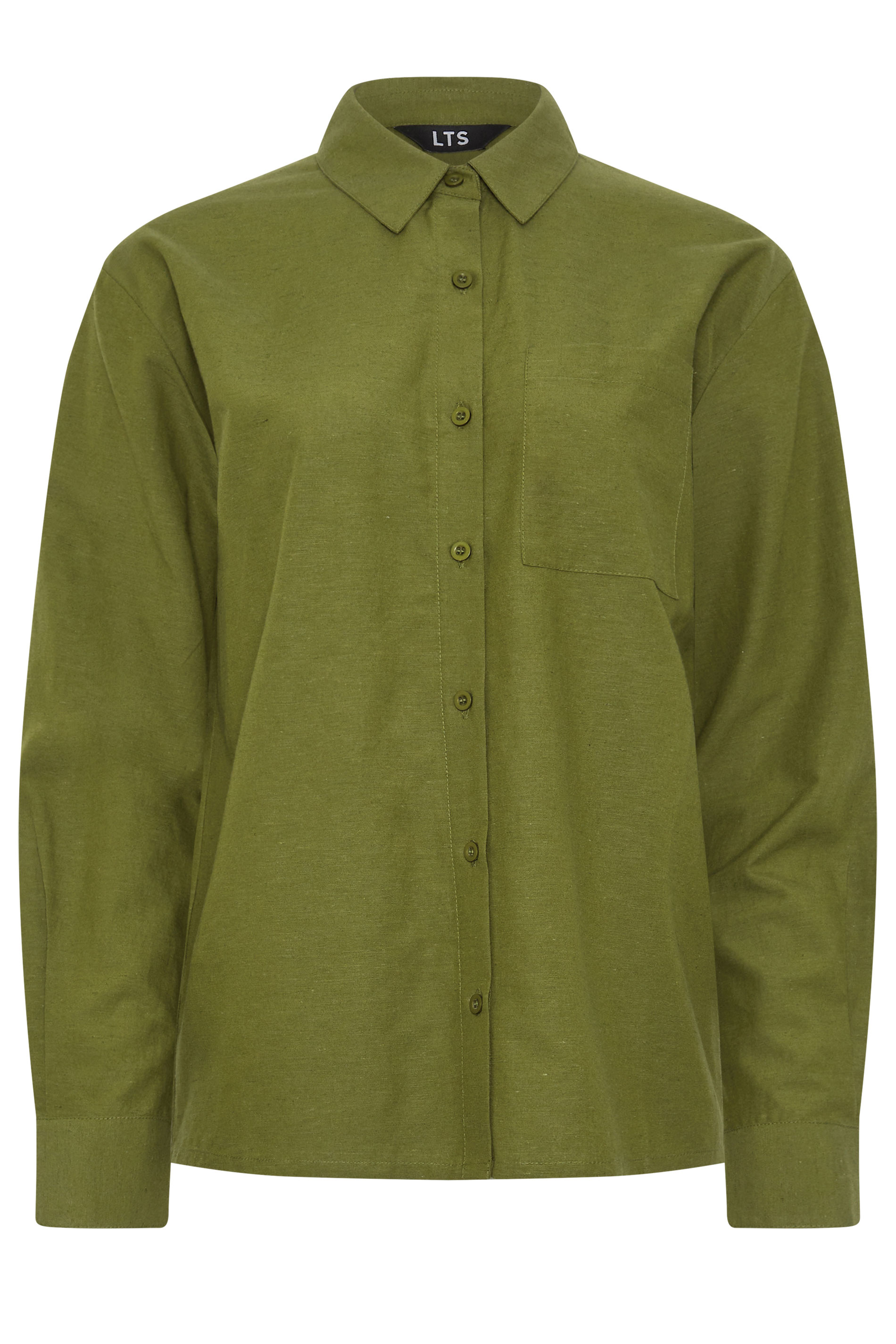 LTS Tall Women's Olive Green Relaxed Linen Long Sleeve Shirt | Long Tall Sally 6