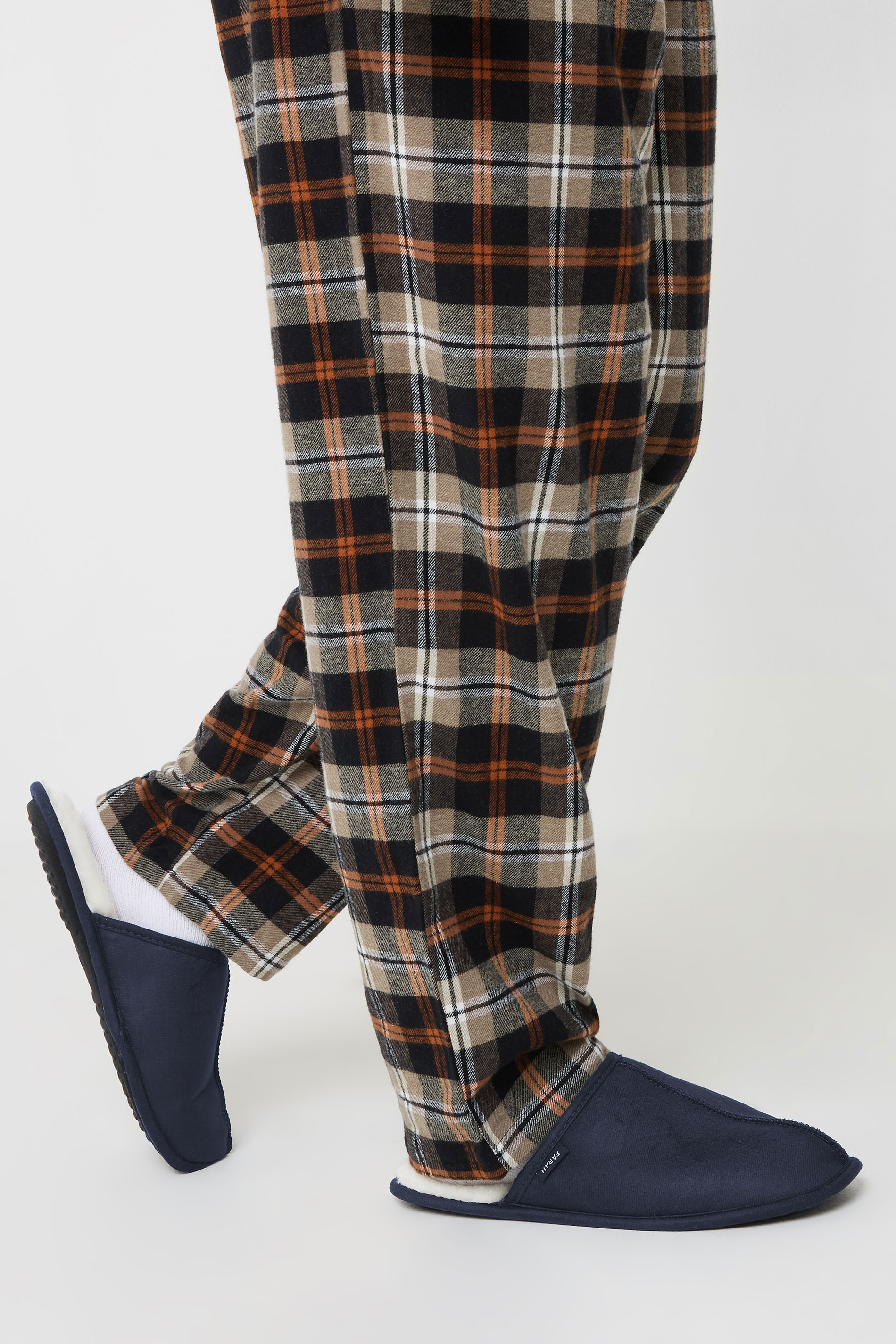 FARAH Navy Blue Faux Fur Lined Mule Slippers | BadRhino 1