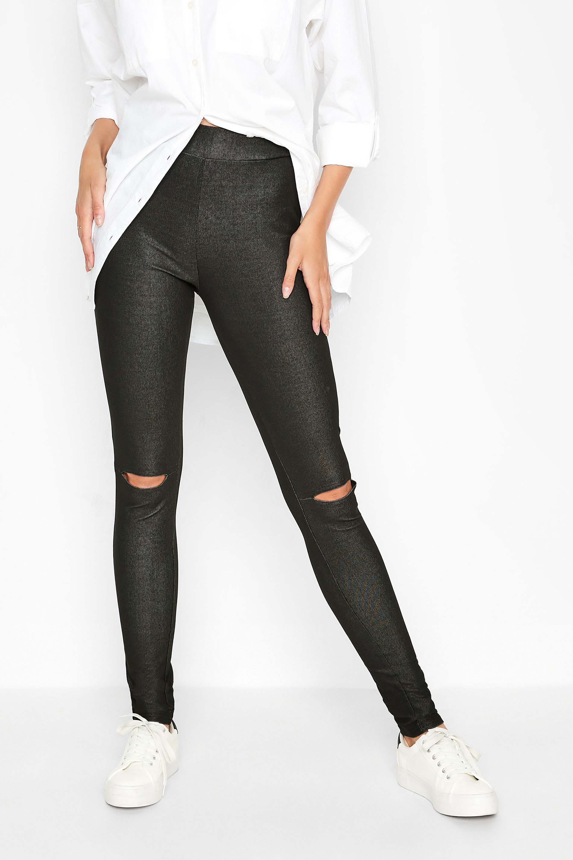 LTS Black Ripped Knee Jersey Jeggings