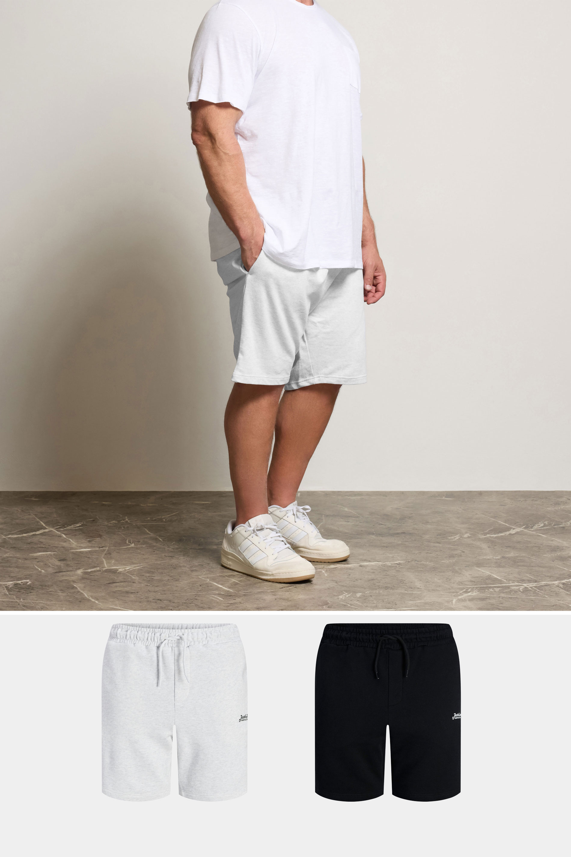 JACK & JONES Big & Tall 2 Pack Black & Grey 'Beau' Jogger Shorts | BadRhino 1