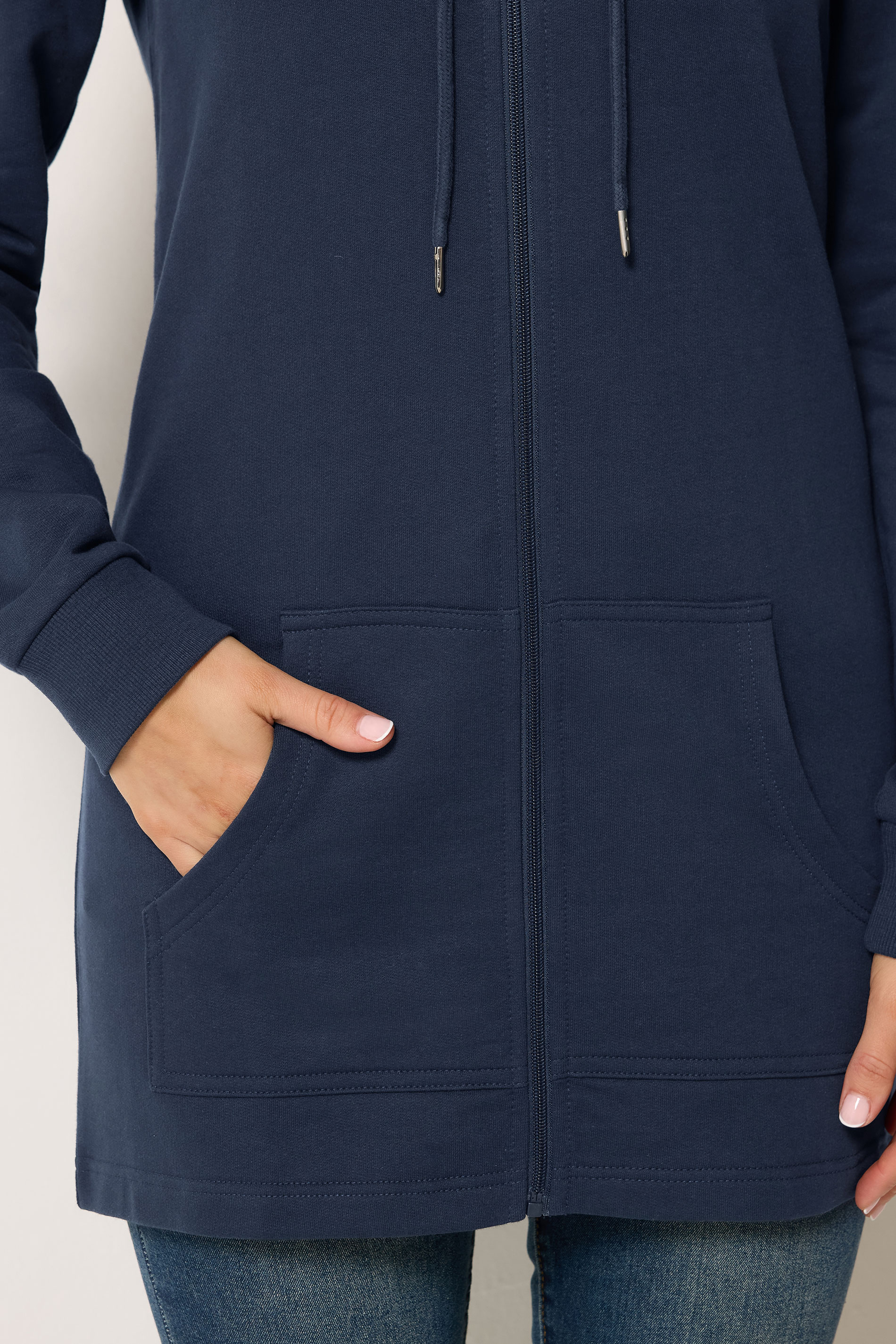 LTS Tall Women's Navy Blue Cotton Longline Zip Hoodie | Long Tall Sally 4
