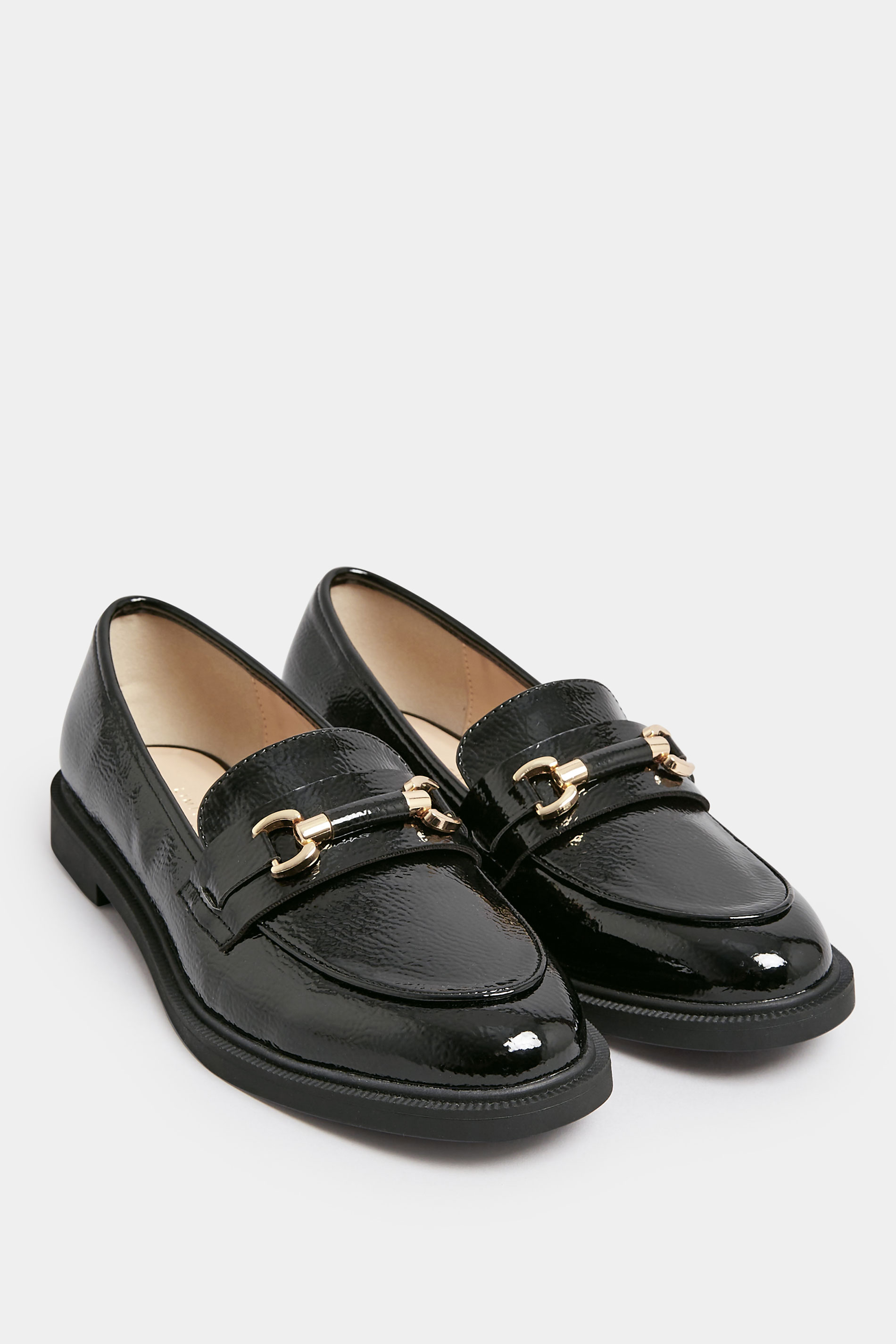 Black Patent Chain Detail Loafer In Wide E Fit & Extra Wide EEE Fit | Yours Clothing 2